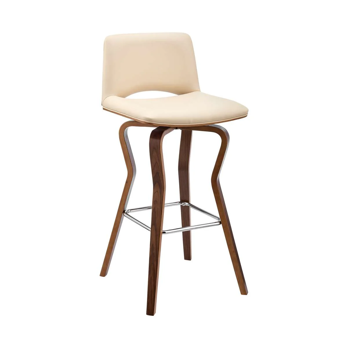 Gerty 30" Swivel Cream Faux Leather and Walnut Wood Bar Stool By Armen Living - Image 2