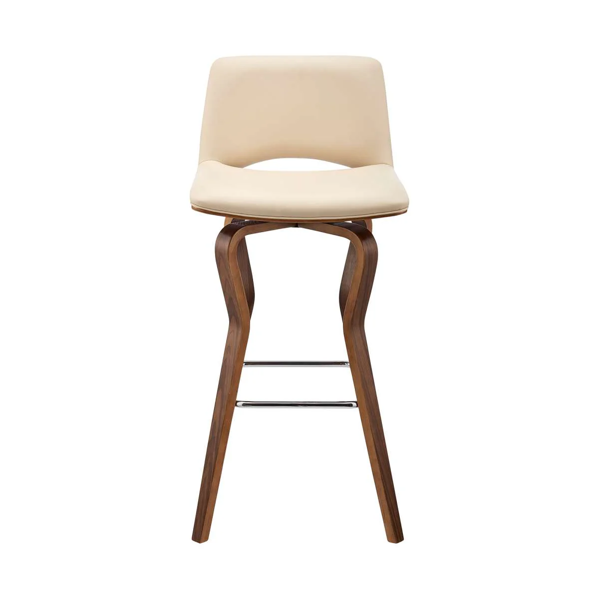Gerty 30" Swivel Cream Faux Leather and Walnut Wood Bar Stool By Armen Living - Image 3