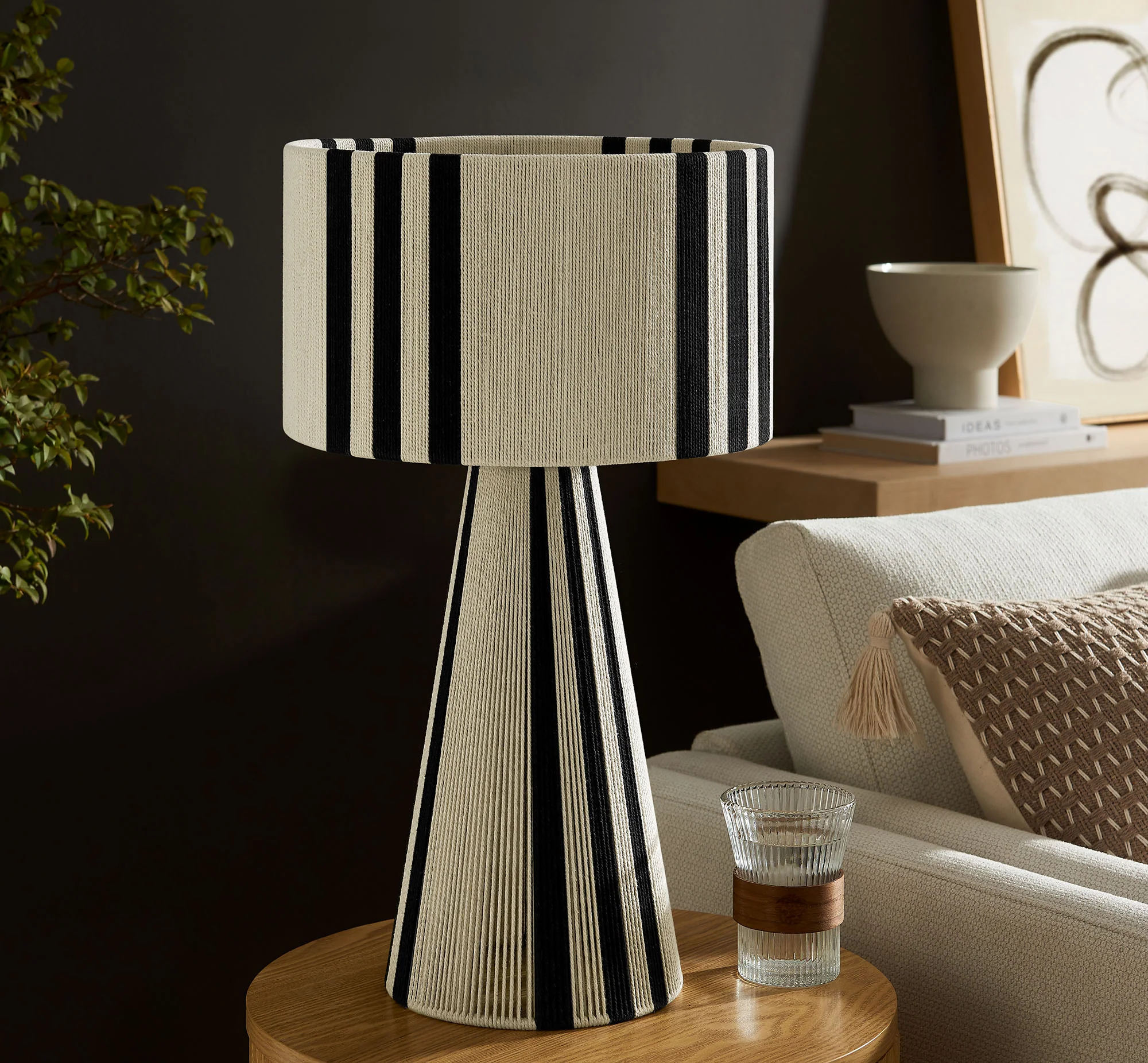 Gia Handwoven Cotton Thread Striped or Plain Table Lamp by Modway - Image 17