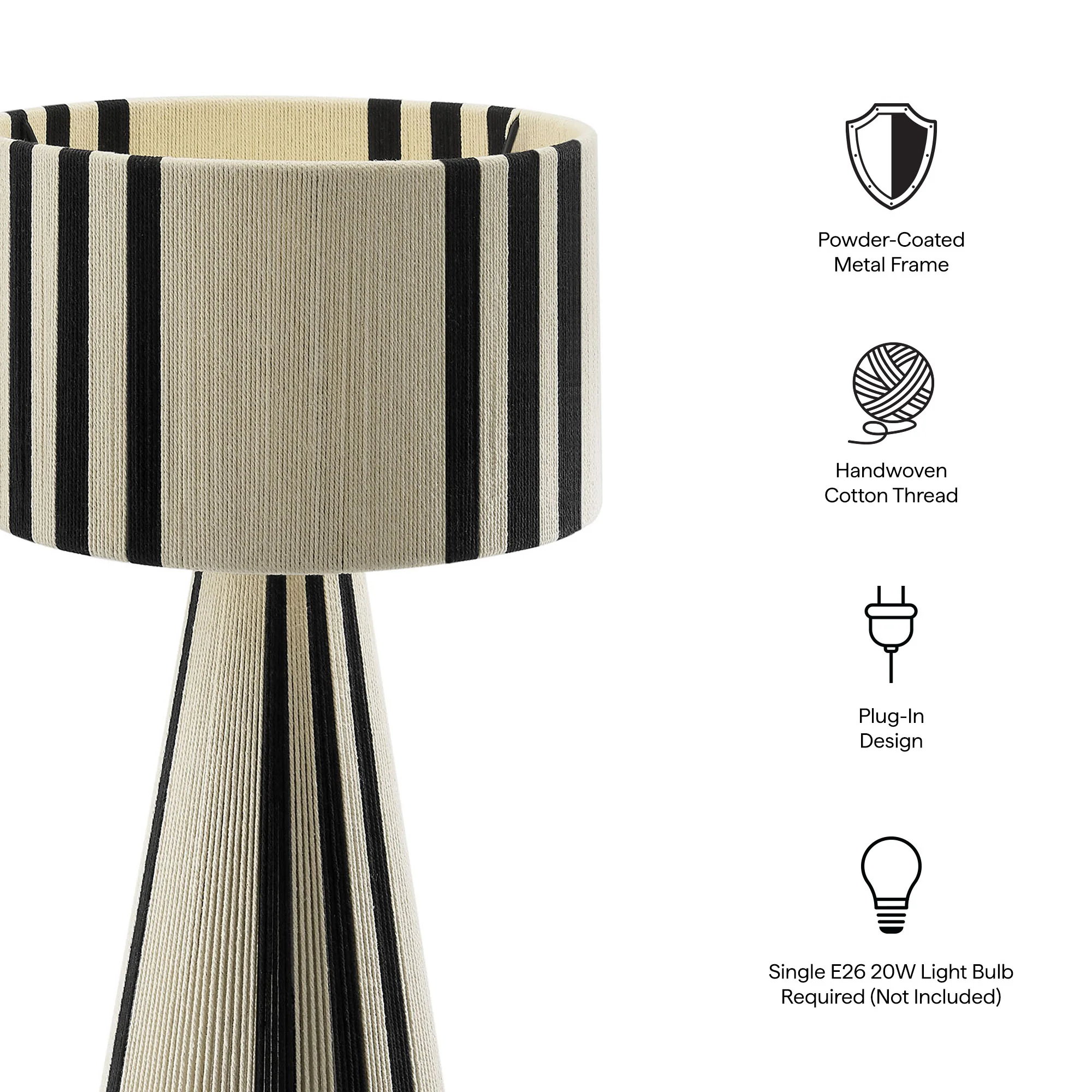 Gia Handwoven Cotton Thread Striped or Plain Table Lamp by Modway - Image 19