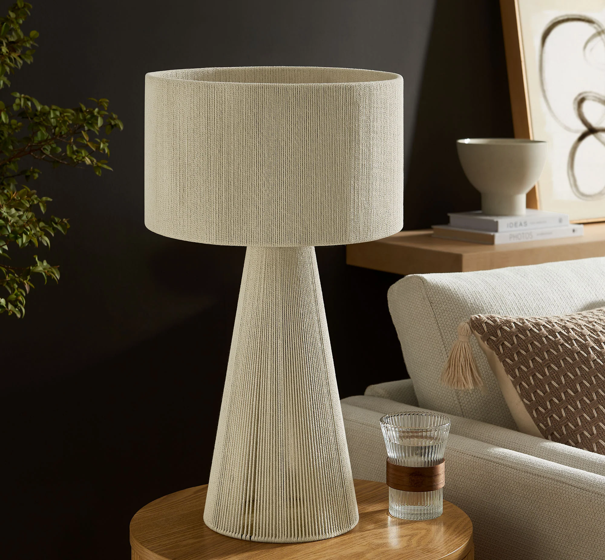 Gia Handwoven Cotton Thread Striped or Plain Table Lamp by Modway - Image 27