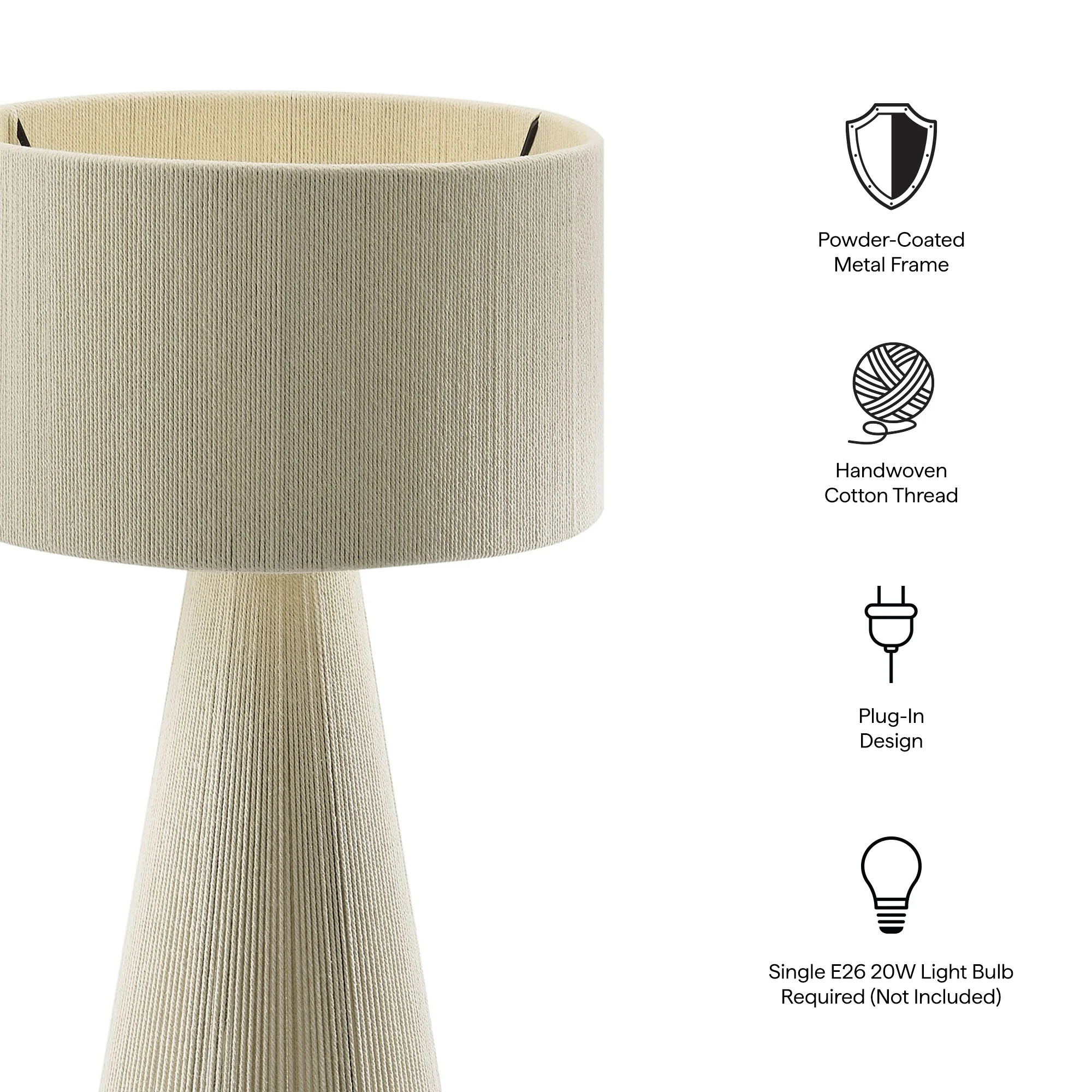 Gia Handwoven Cotton Thread Striped or Plain Table Lamp by Modway - Image 29