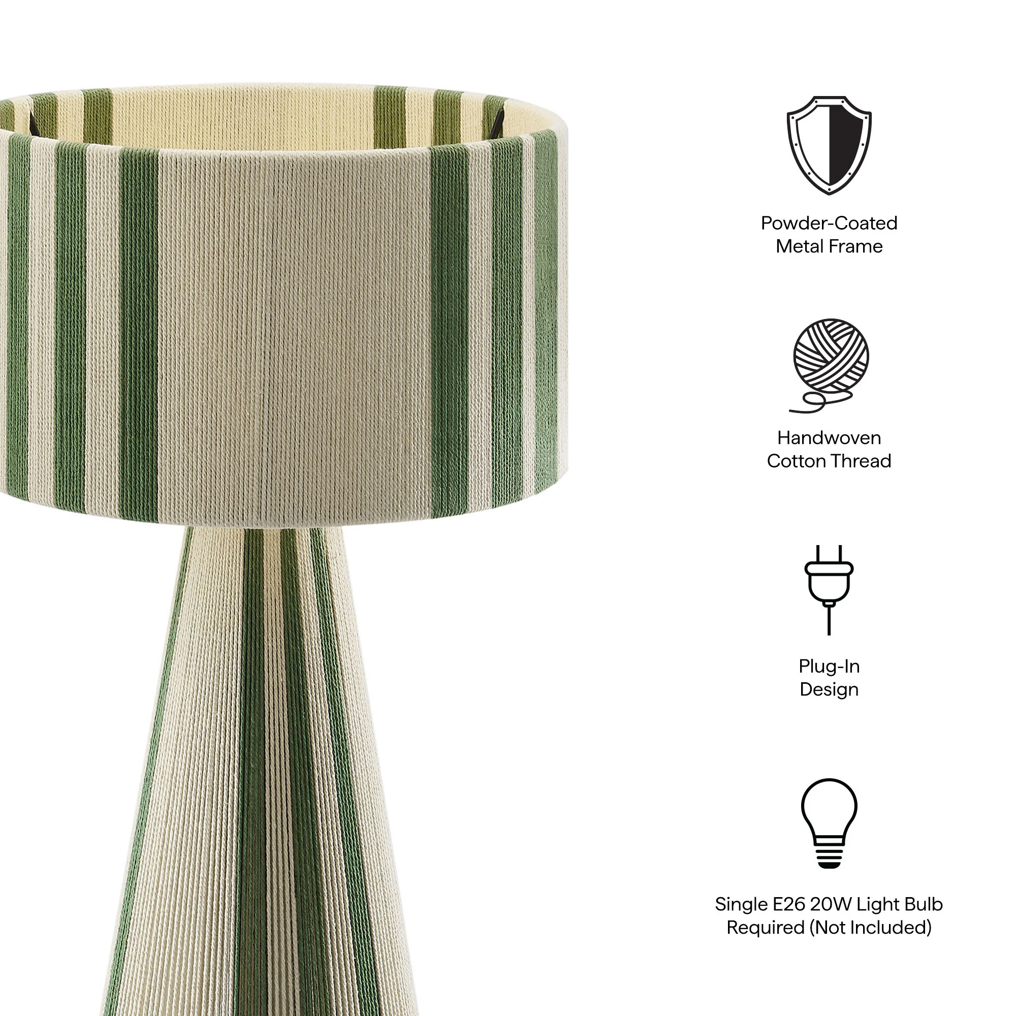 Gia Handwoven Cotton Thread Striped or Plain Table Lamp by Modway - Image 9