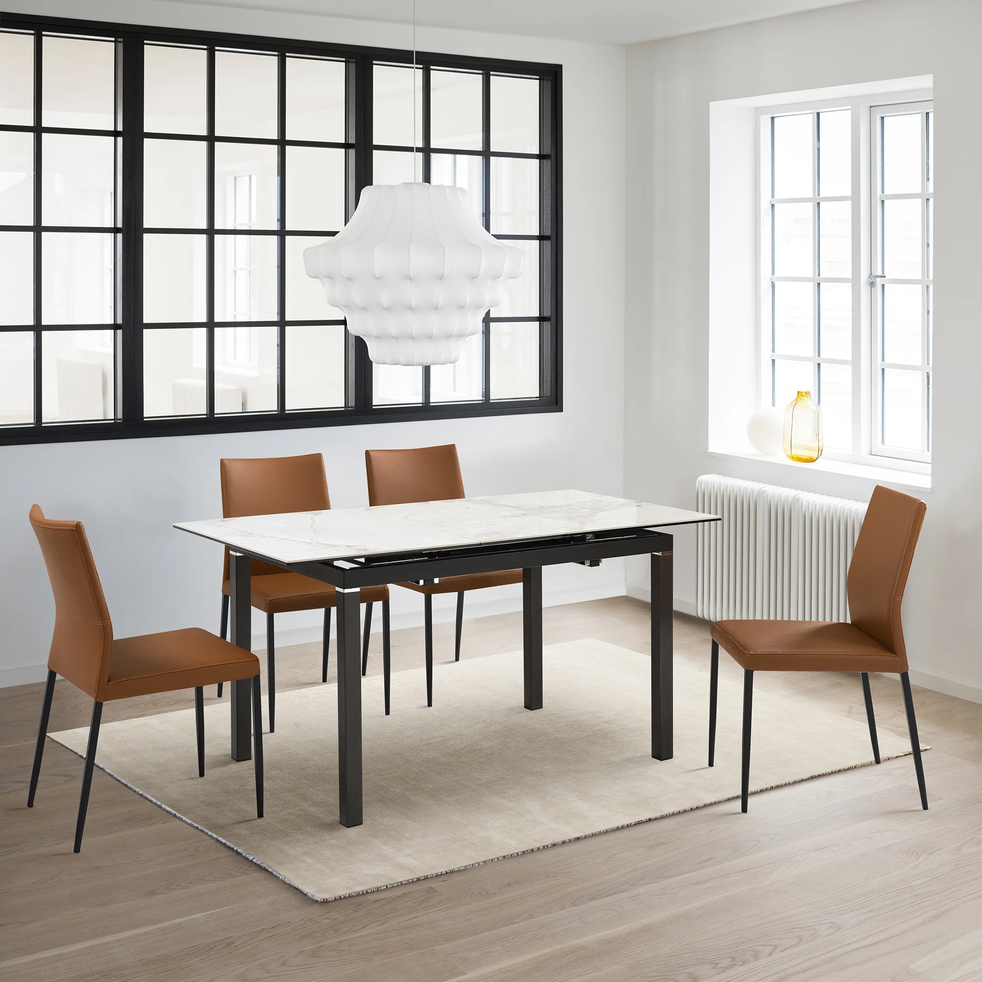 Giana Kash 5 Piece Extendable Dining Set with Black Faux Leather Chairs By Armen Living - Image 12