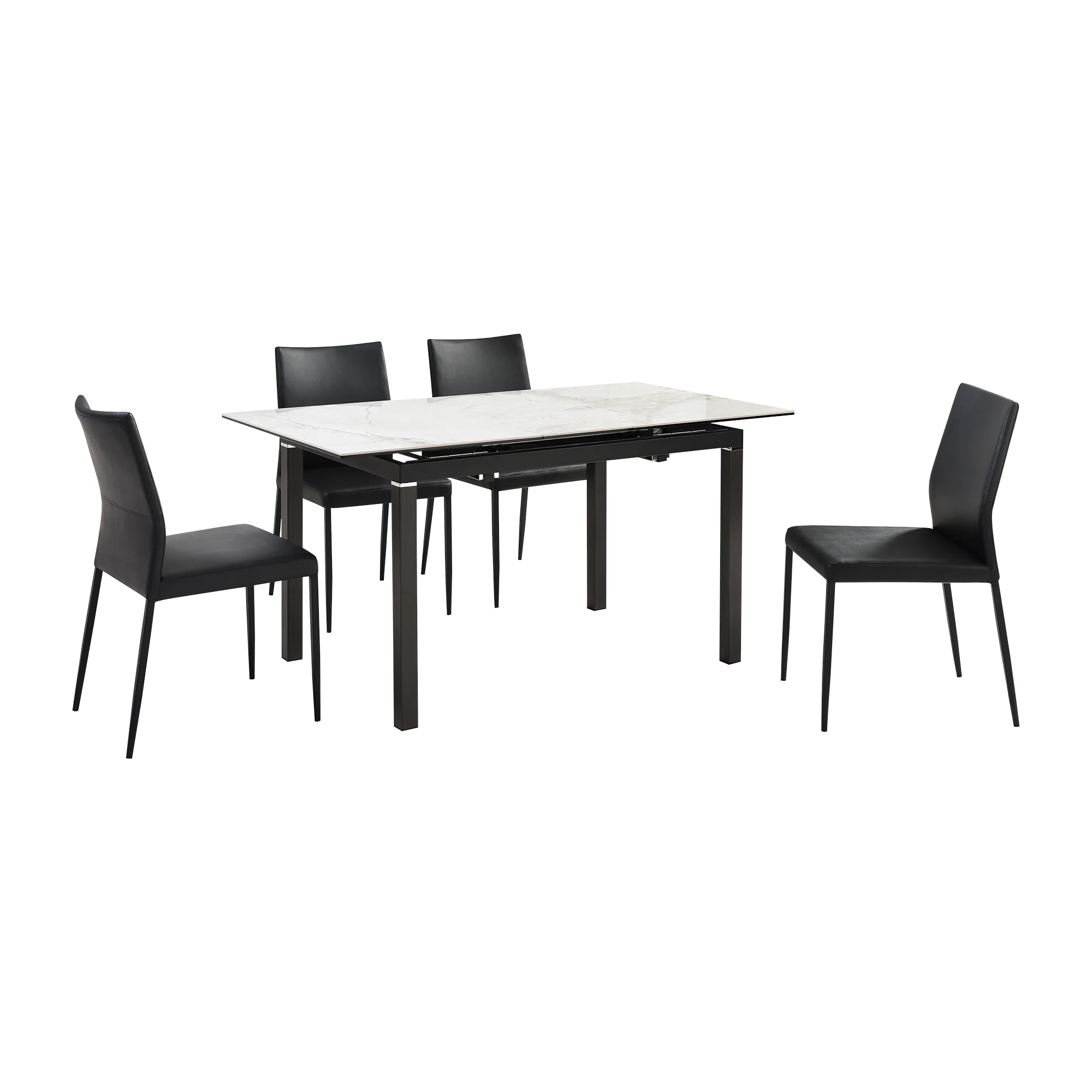 Giana Kash 5 Piece Extendable Dining Set with Black Faux Leather Chairs By Armen Living - Image 2