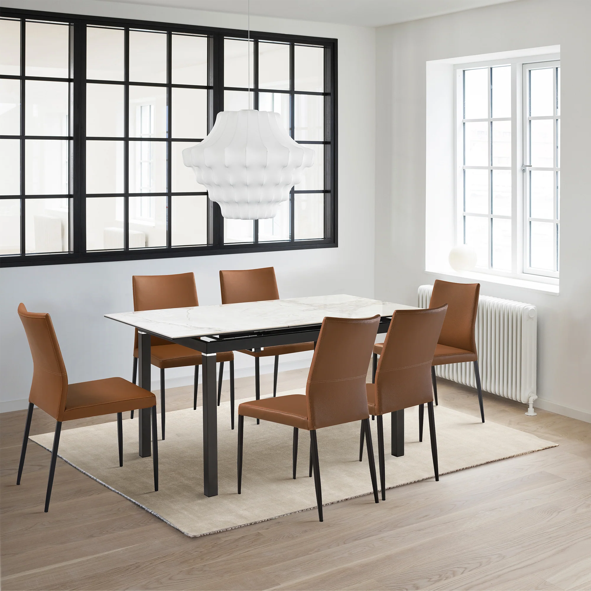 Giana Kash 7 Piece Extendable Dining Set with Black Faux Leather Chairs By Armen Living - Image 12
