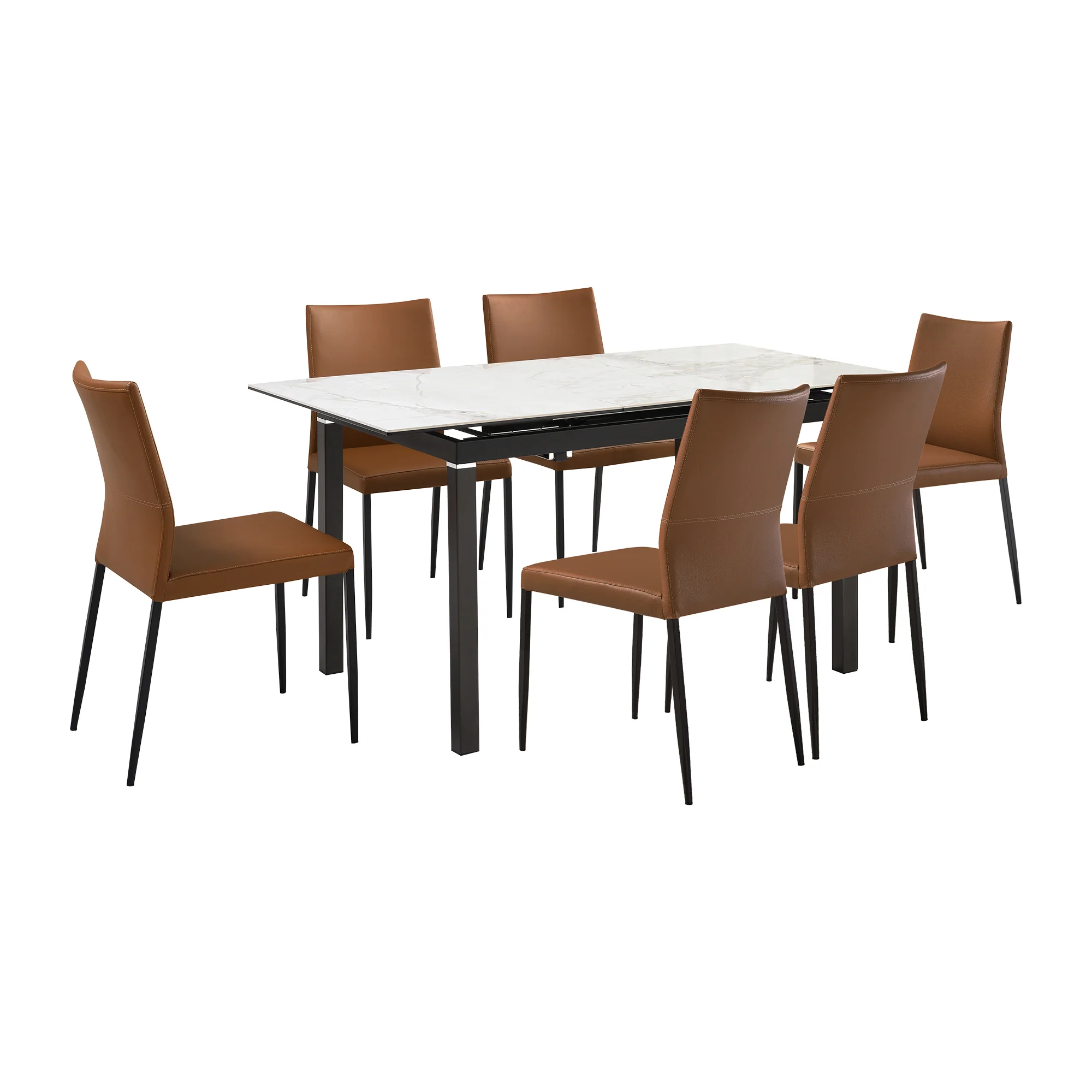 Giana Kash 7 Piece Extendable Dining Set with Black Faux Leather Chairs By Armen Living - Image 13