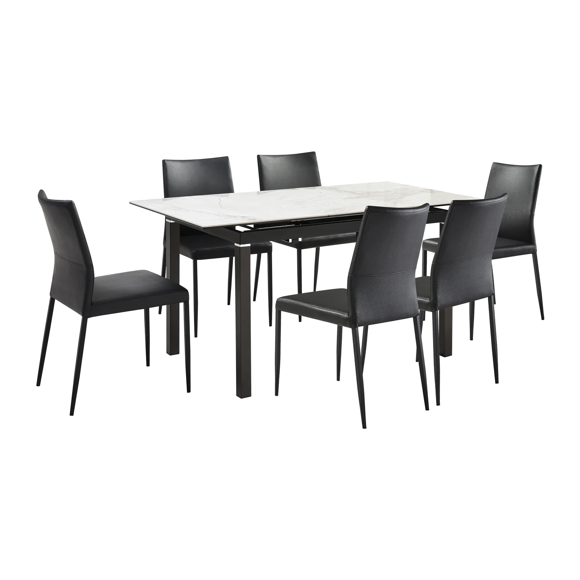 Giana Kash 7 Piece Extendable Dining Set with Black Faux Leather Chairs By Armen Living - Image 2