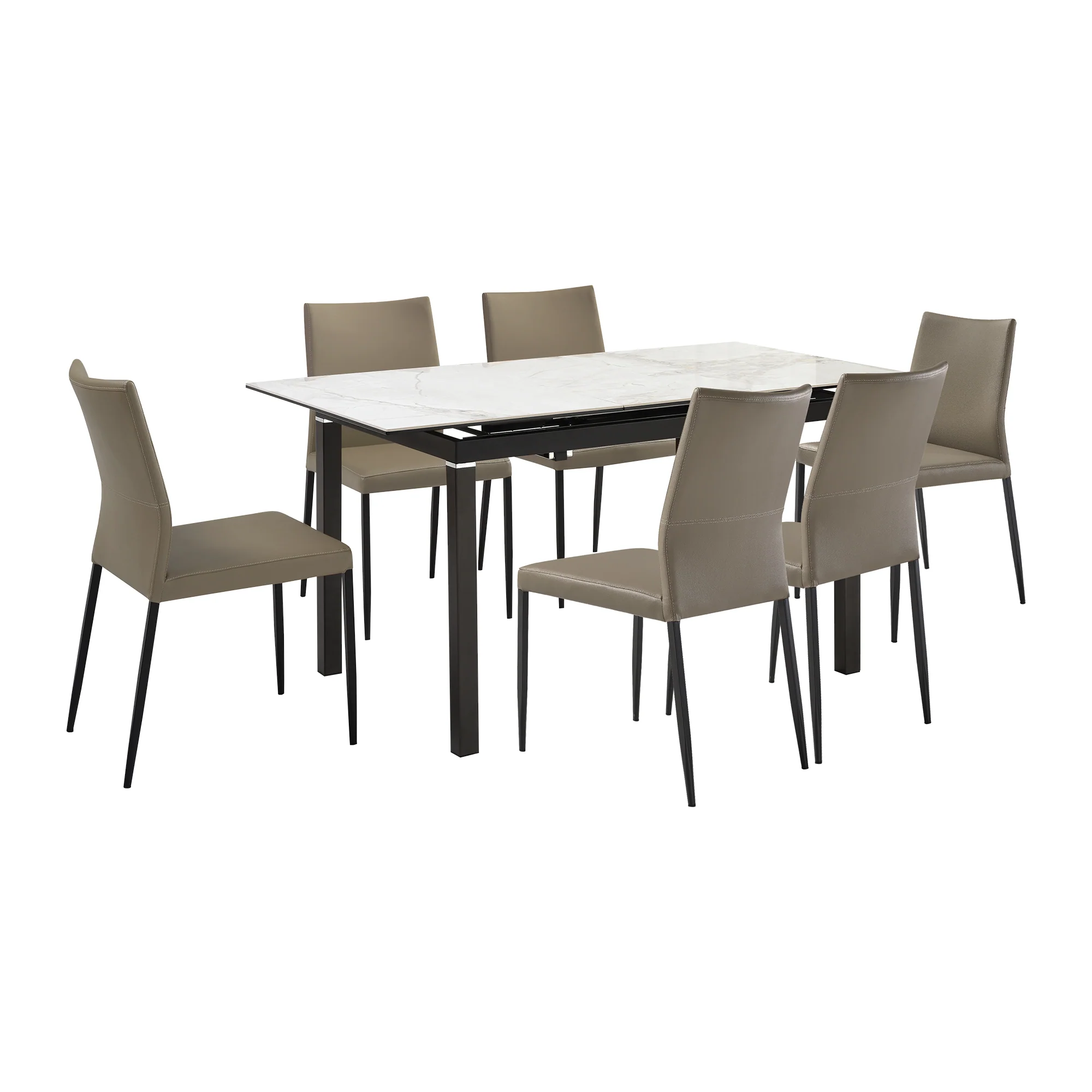 Giana Kash 7 Piece Extendable Dining Set with Black Faux Leather Chairs By Armen Living - Image 24
