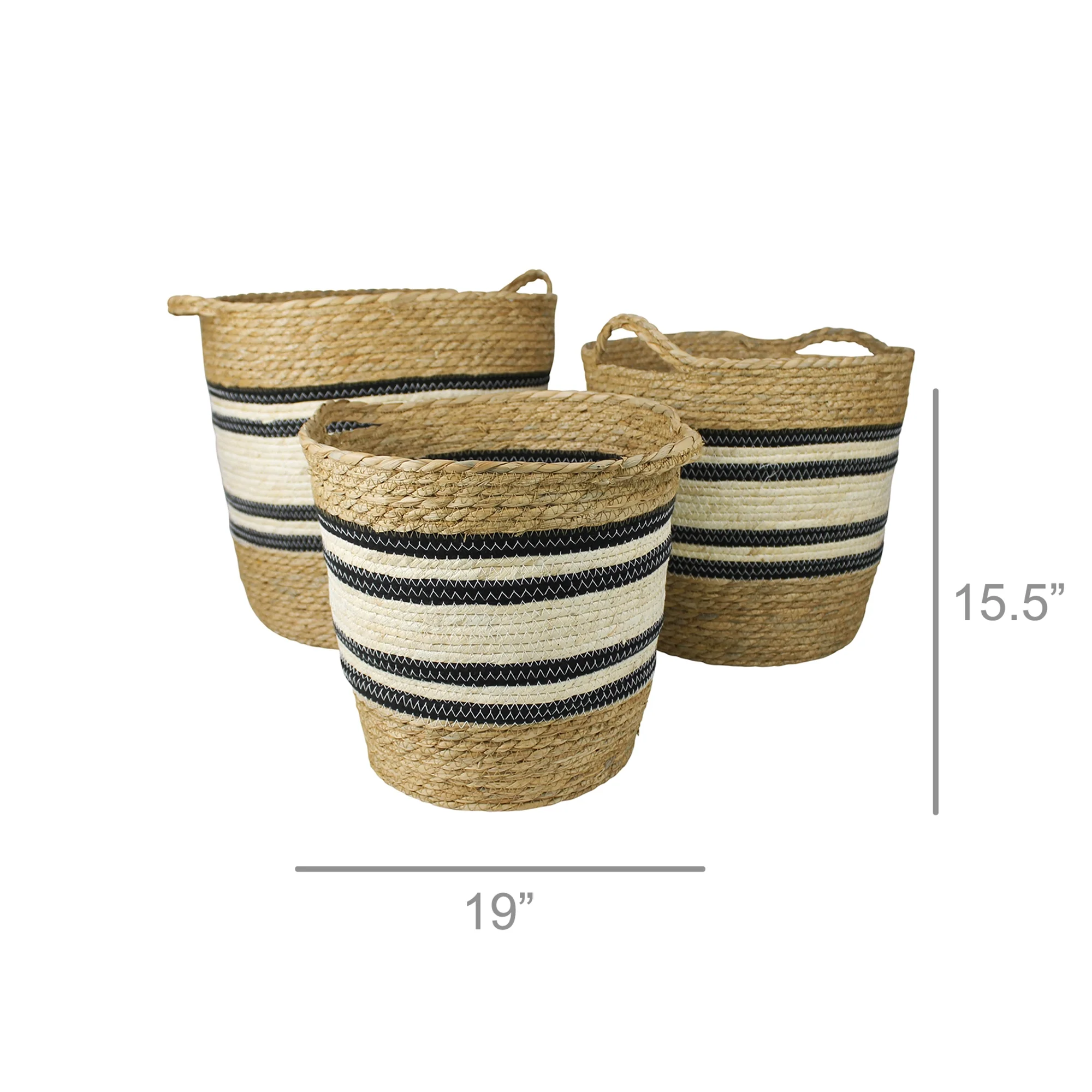 Gideon Striped Baskets with Handles - Set/3, Lrg By HomArt - Image 2