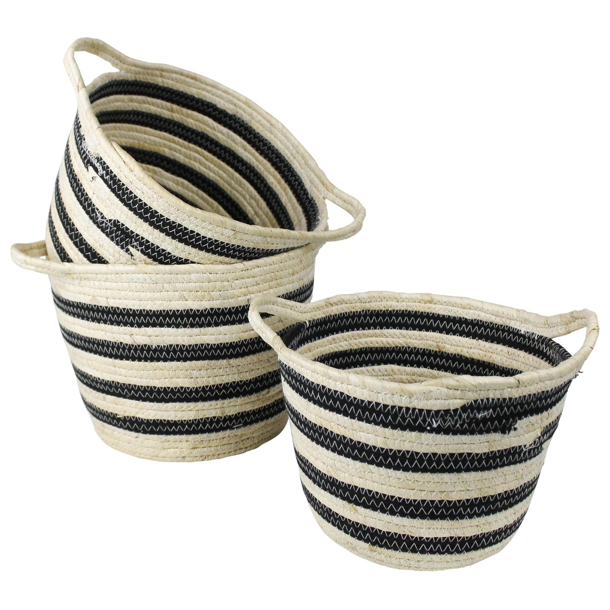 Gideon Striped Baskets with Handles - Set/3, Sm By HomArt - Image 2