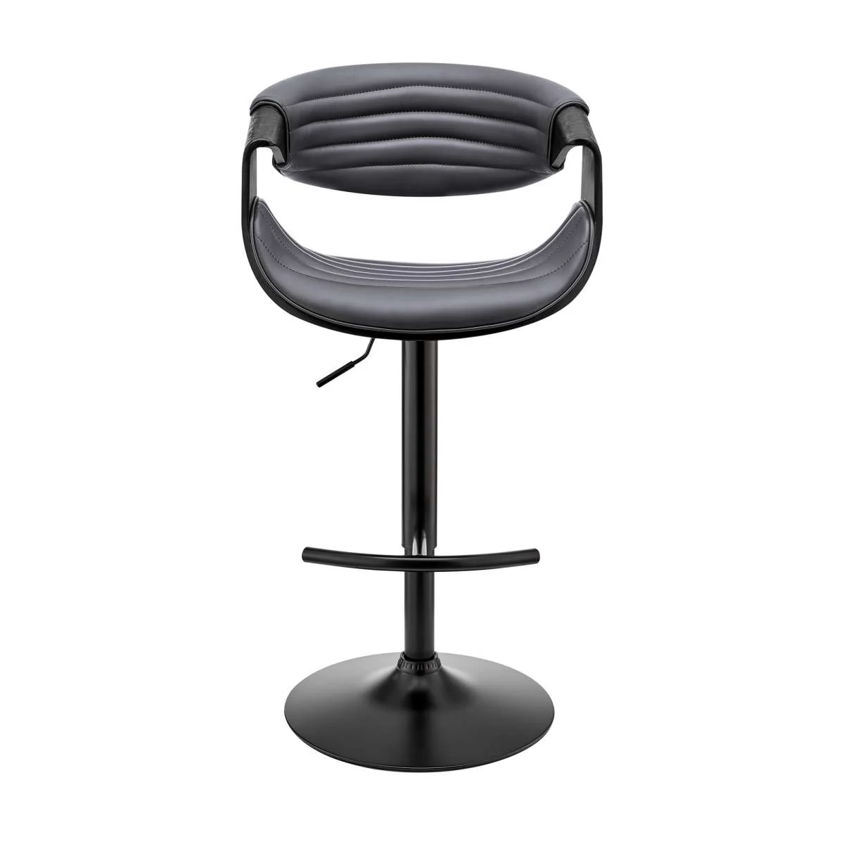 Gionni Adjustable Swivel Cream Faux Leather and Black Wood Bar Stool with Black Base By Armen Living - Image 11