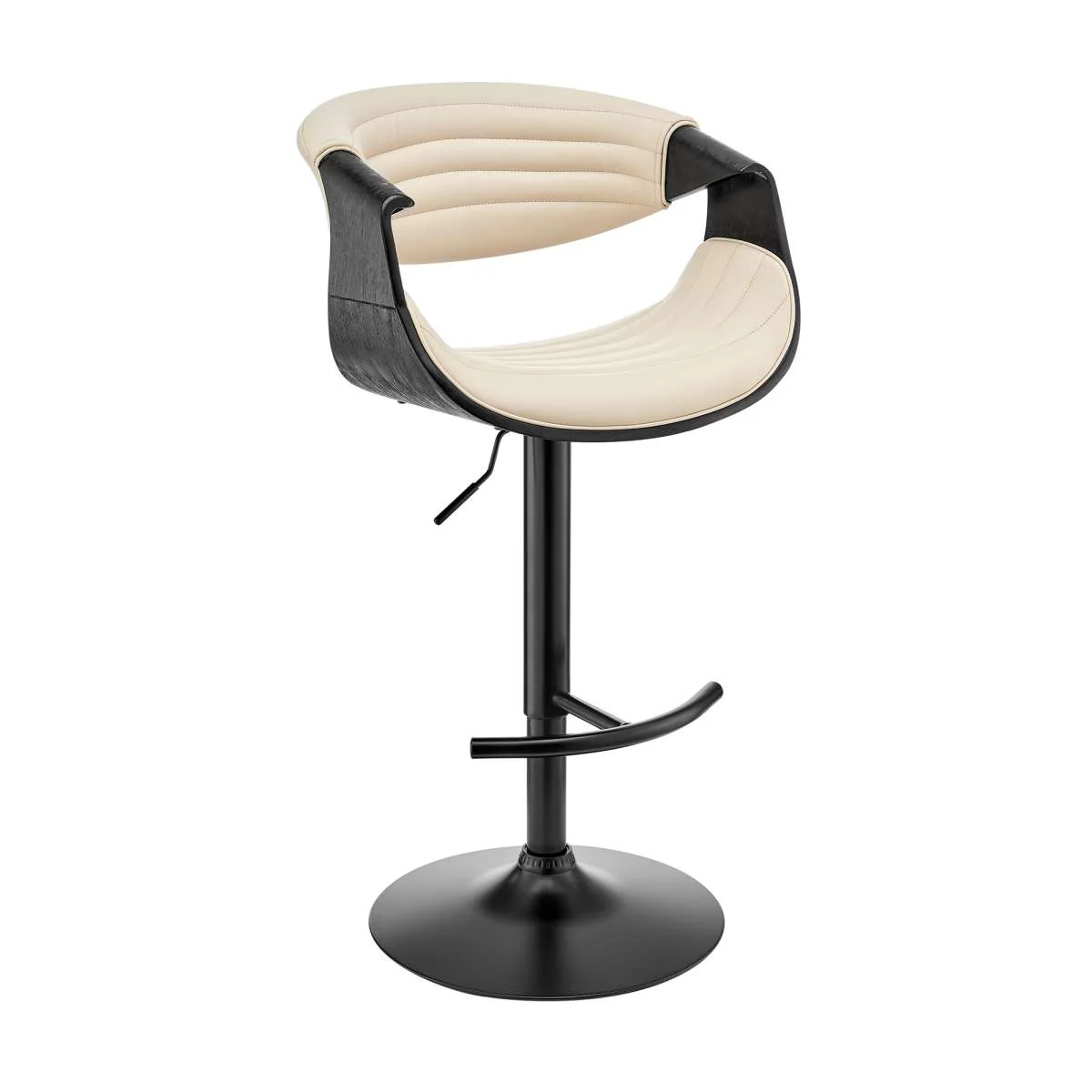 Gionni Adjustable Swivel Cream Faux Leather and Black Wood Bar Stool with Black Base By Armen Living - Image 2