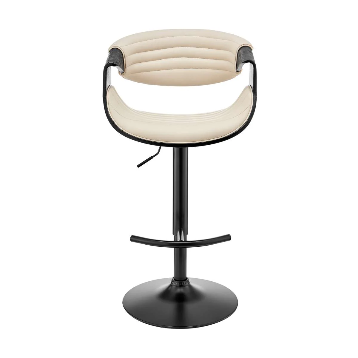 Gionni Adjustable Swivel Cream Faux Leather and Black Wood Bar Stool with Black Base By Armen Living - Image 3