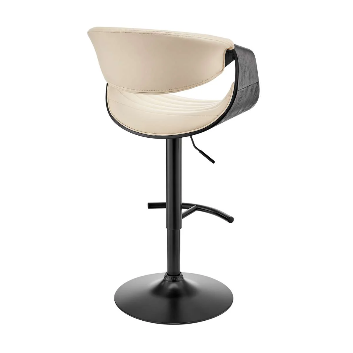 Gionni Adjustable Swivel Cream Faux Leather and Black Wood Bar Stool with Black Base By Armen Living - Image 4