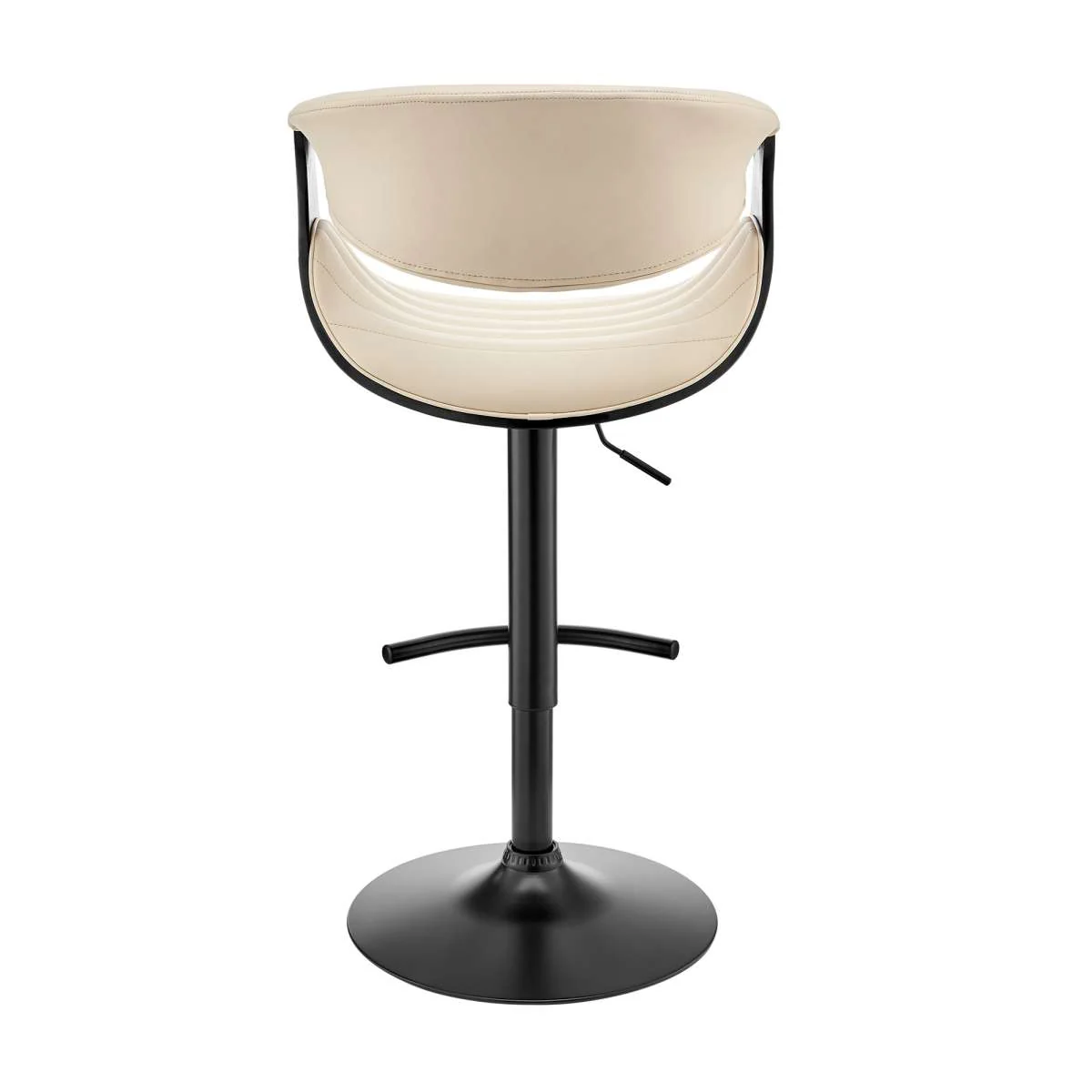Gionni Adjustable Swivel Cream Faux Leather and Black Wood Bar Stool with Black Base By Armen Living - Image 5