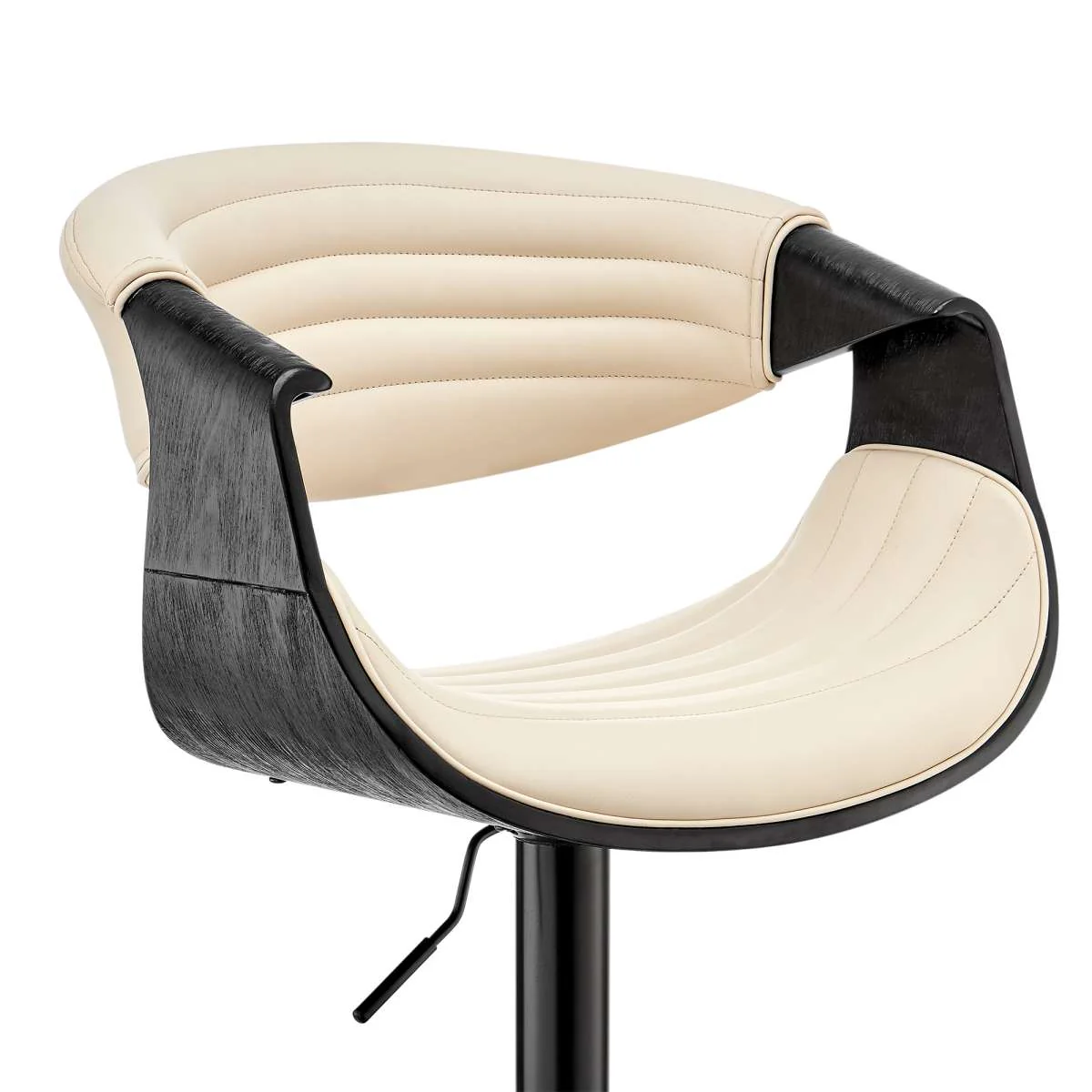 Gionni Adjustable Swivel Cream Faux Leather and Black Wood Bar Stool with Black Base By Armen Living - Image 6