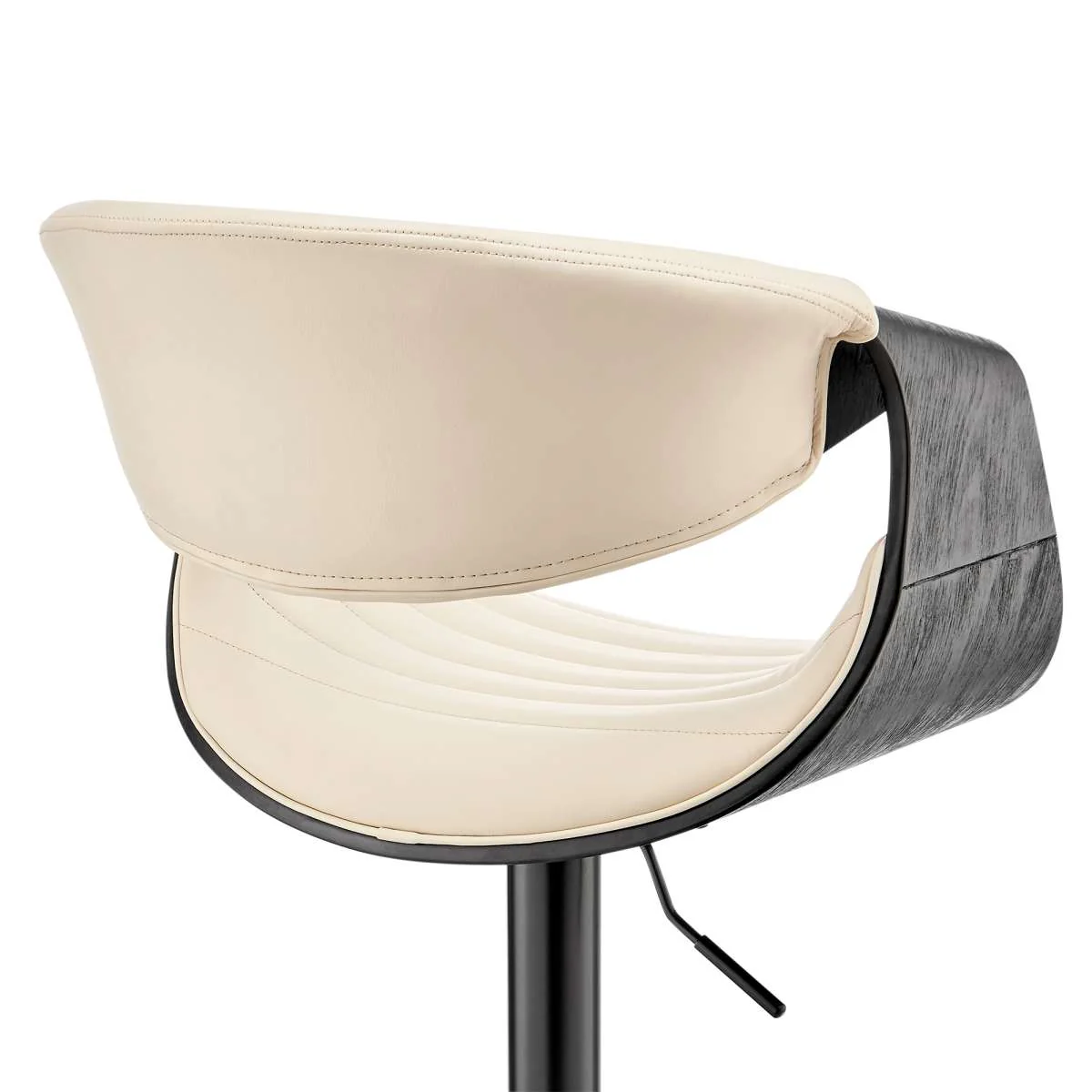 Gionni Adjustable Swivel Cream Faux Leather and Black Wood Bar Stool with Black Base By Armen Living - Image 7