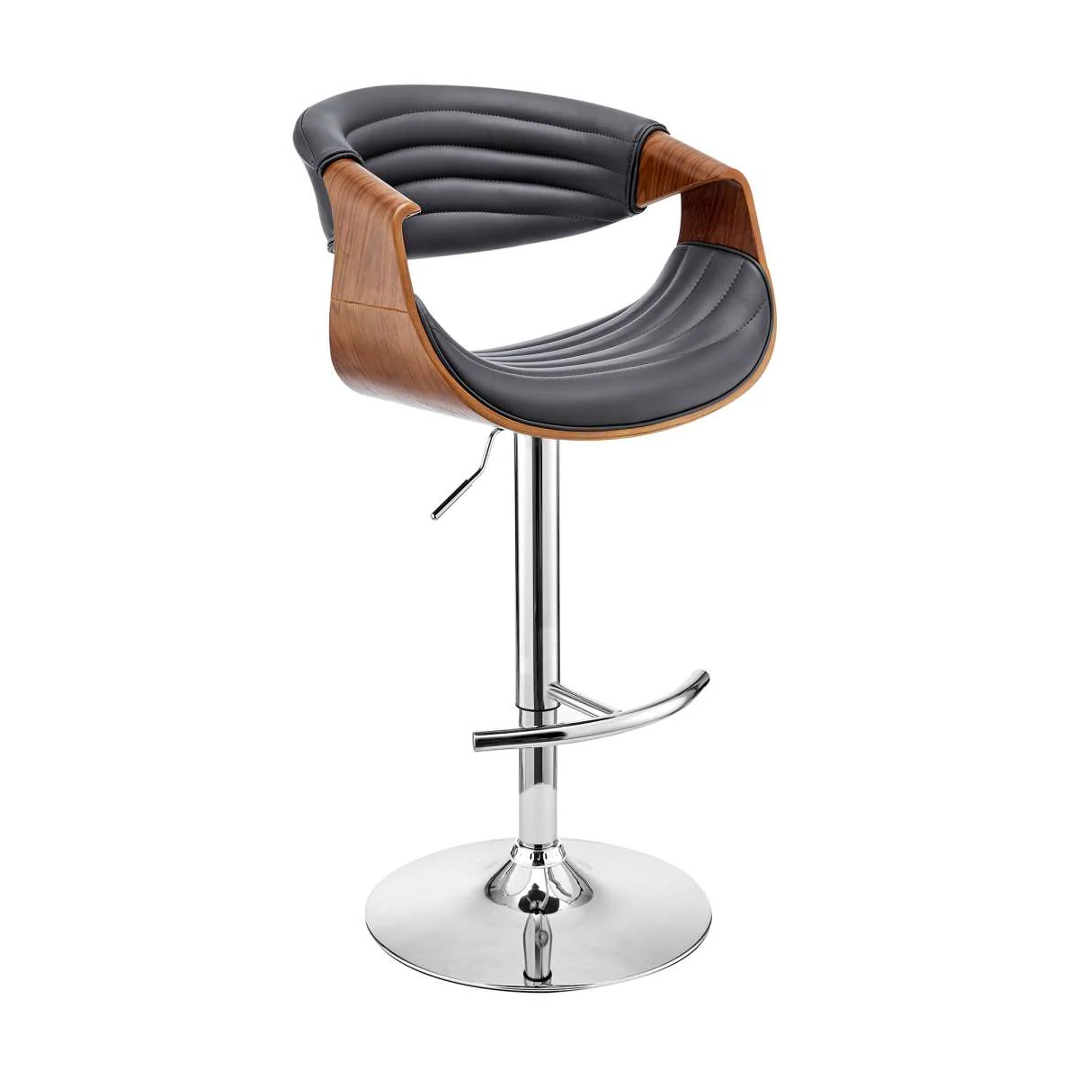 Gionni Adjustable Swivel Cream Faux Leather and Walnut Wood Bar Stool with Chrome Base By Armen Living - Image 10