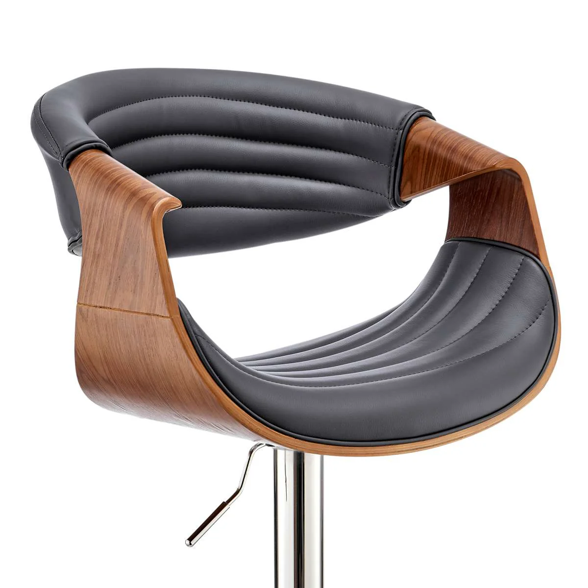 Gionni Adjustable Swivel Cream Faux Leather and Walnut Wood Bar Stool with Chrome Base By Armen Living - Image 14