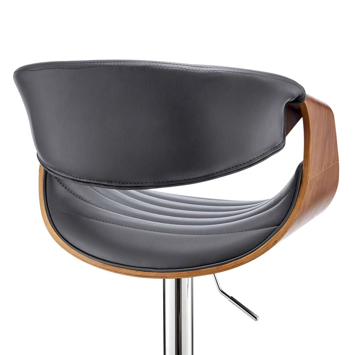Gionni Adjustable Swivel Cream Faux Leather and Walnut Wood Bar Stool with Chrome Base By Armen Living - Image 15