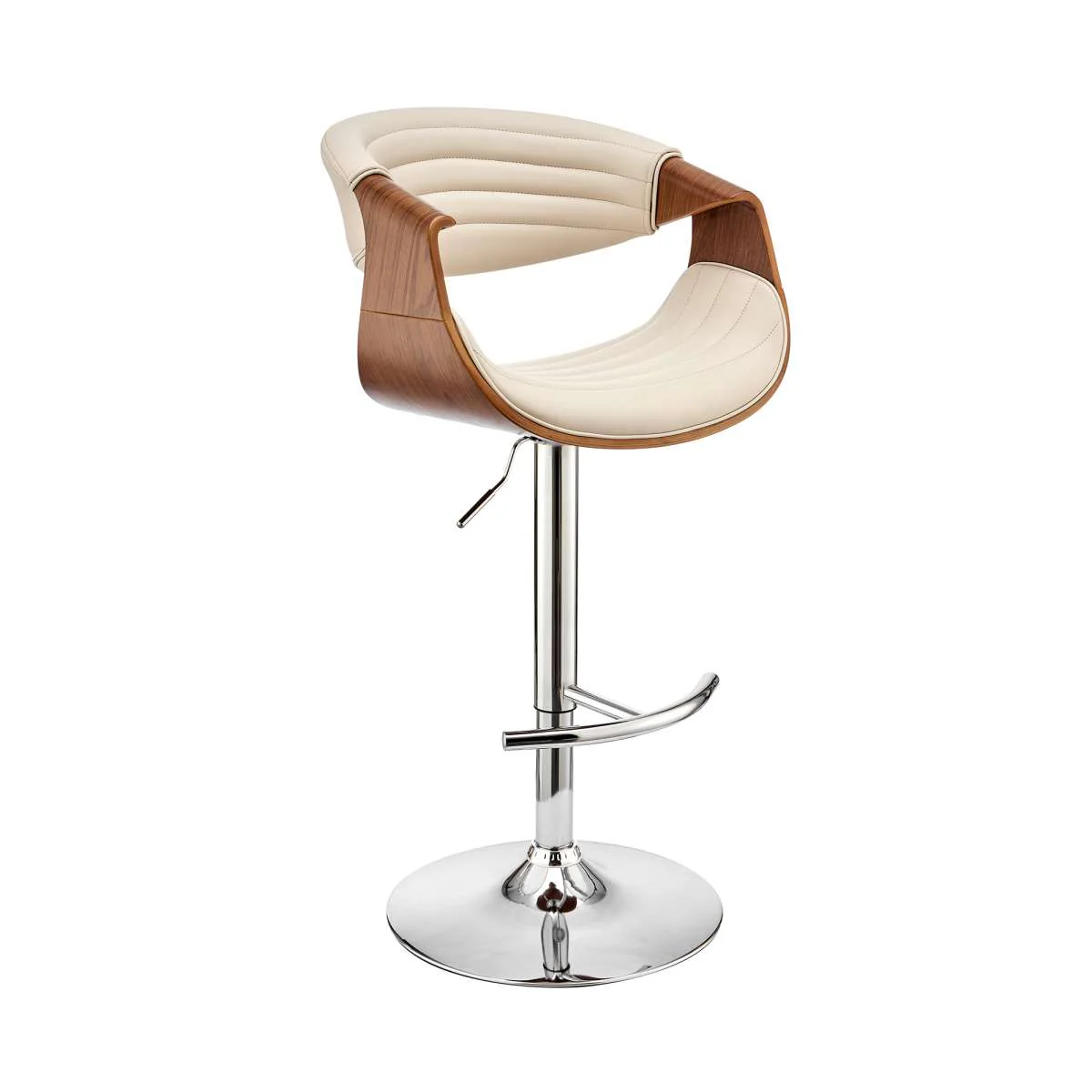 Gionni Adjustable Swivel Cream Faux Leather and Walnut Wood Bar Stool with Chrome Base By Armen Living - Image 2