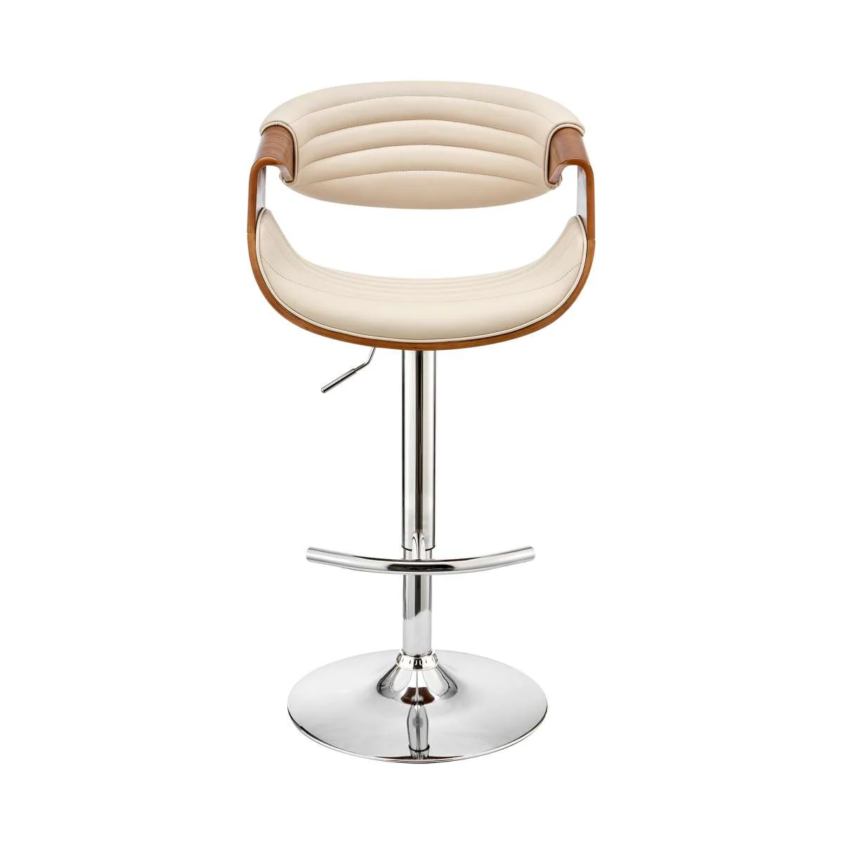 Gionni Adjustable Swivel Cream Faux Leather and Walnut Wood Bar Stool with Chrome Base By Armen Living - Image 3