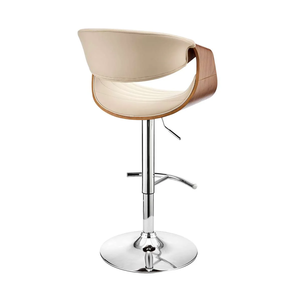 Gionni Adjustable Swivel Cream Faux Leather and Walnut Wood Bar Stool with Chrome Base By Armen Living - Image 4