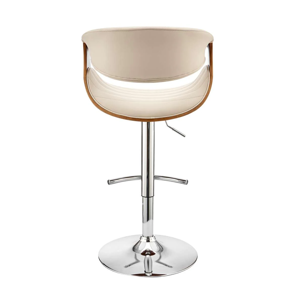 Gionni Adjustable Swivel Cream Faux Leather and Walnut Wood Bar Stool with Chrome Base By Armen Living - Image 5