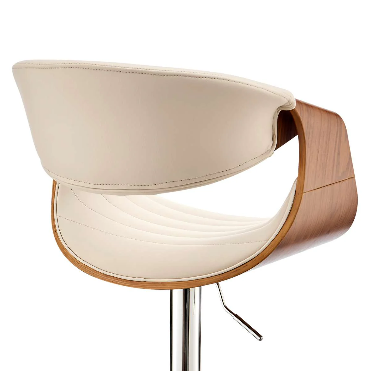 Gionni Adjustable Swivel Cream Faux Leather and Walnut Wood Bar Stool with Chrome Base By Armen Living - Image 7