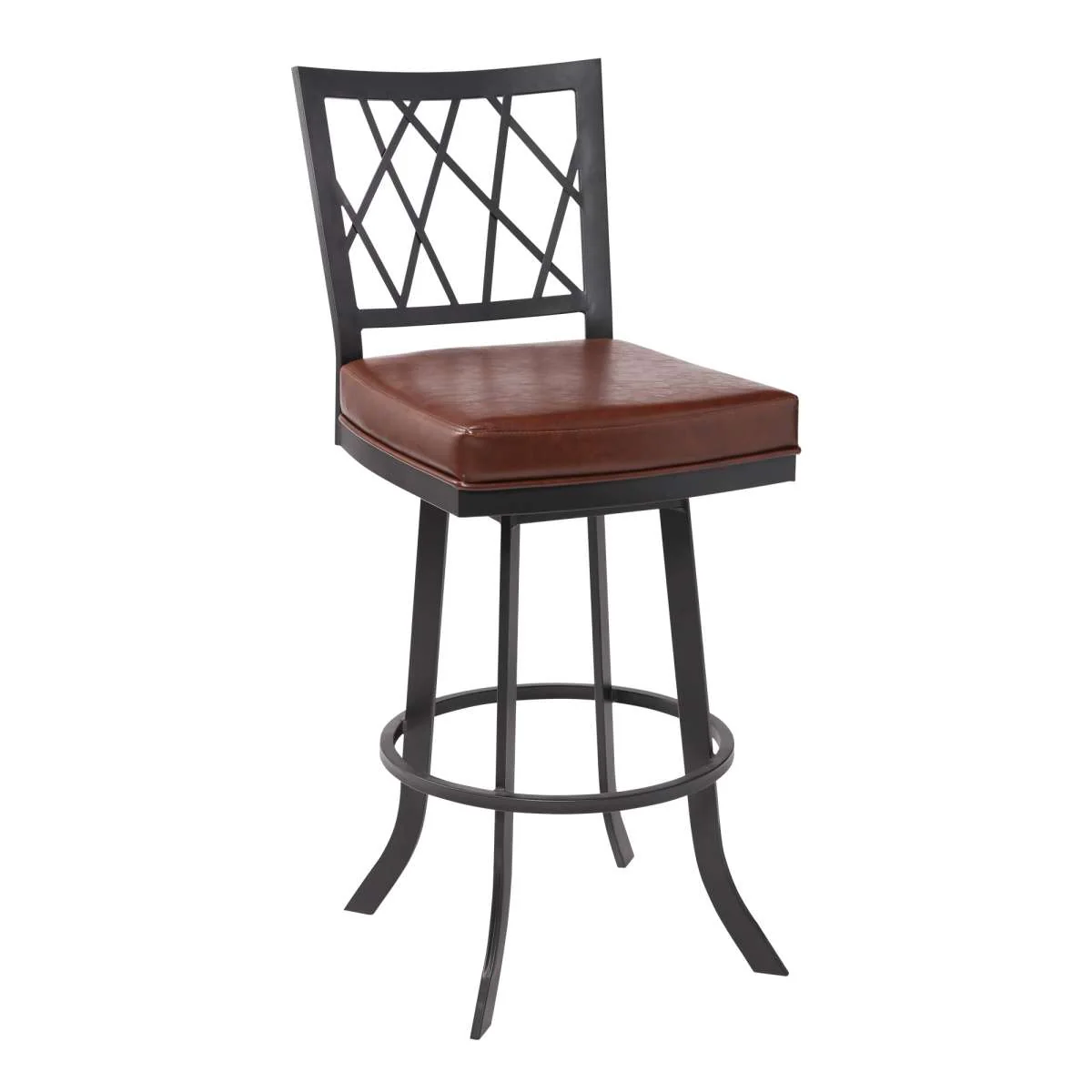 Giselle Contemporary 30" Bar Height Barstool in Matte Black Finish and Vintage Coffee Faux Leather By Armen Living - Image 2