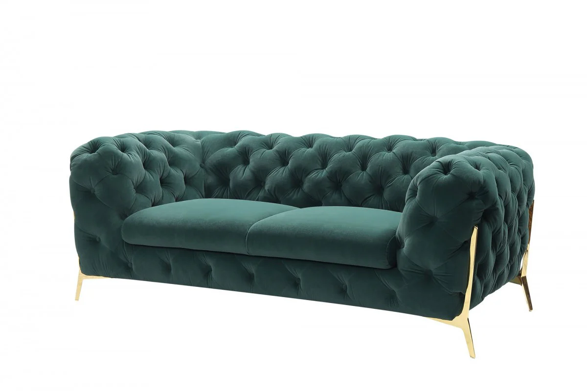 Glam 74" Green Velvet And Gold Loveseat By Homeroots - Image 2