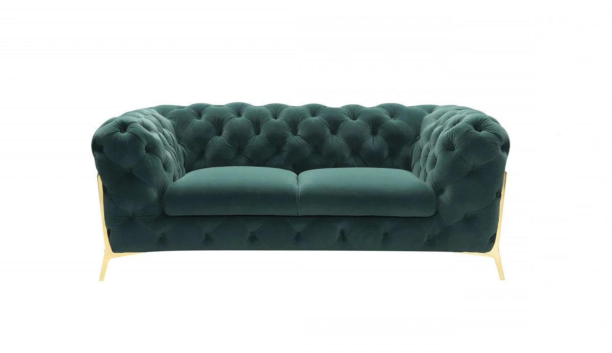 Glam 74" Green Velvet And Gold Loveseat By Homeroots - Image 4