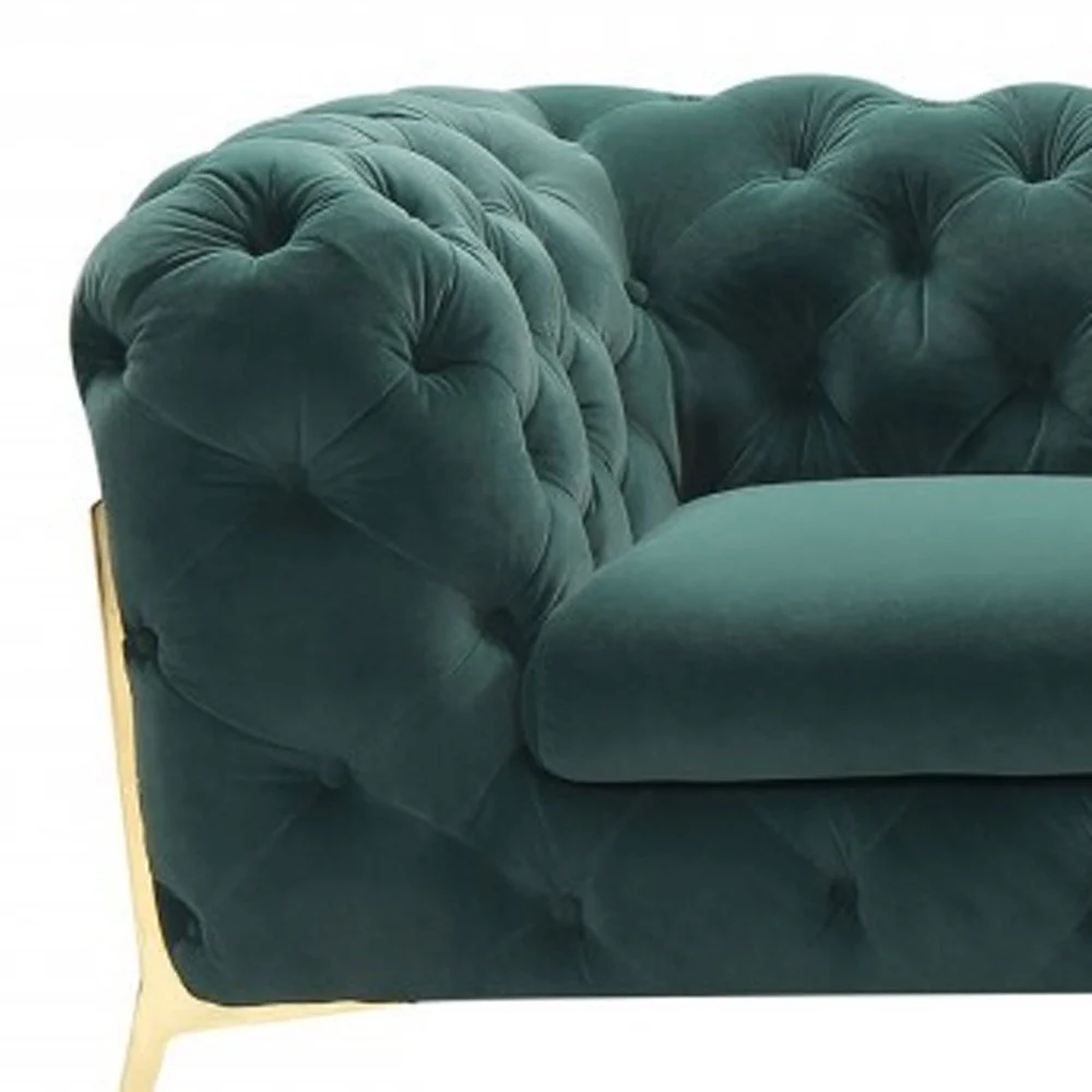 Glam 74" Green Velvet And Gold Loveseat By Homeroots - Image 5