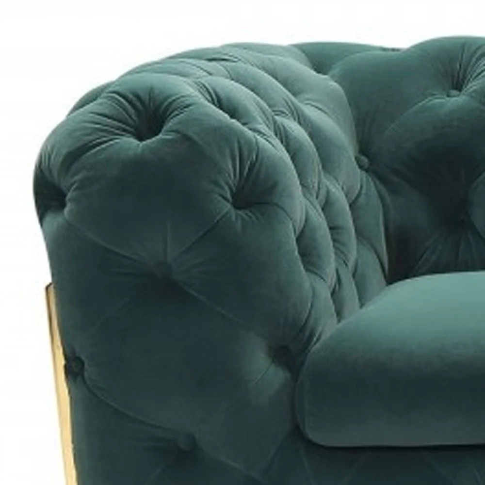 Glam 74" Green Velvet And Gold Loveseat By Homeroots - Image 6