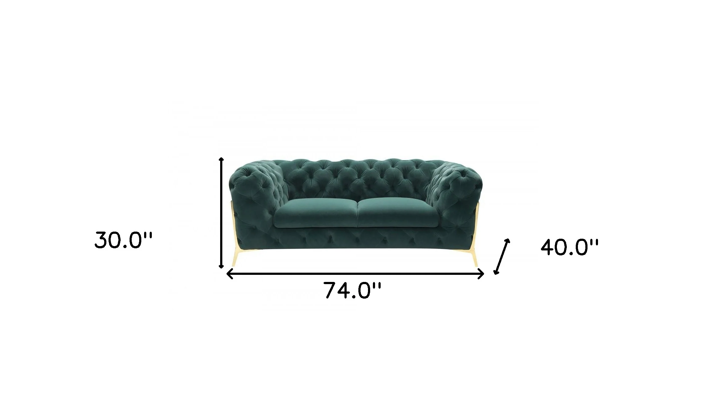 Glam 74" Green Velvet And Gold Loveseat By Homeroots - Image 7