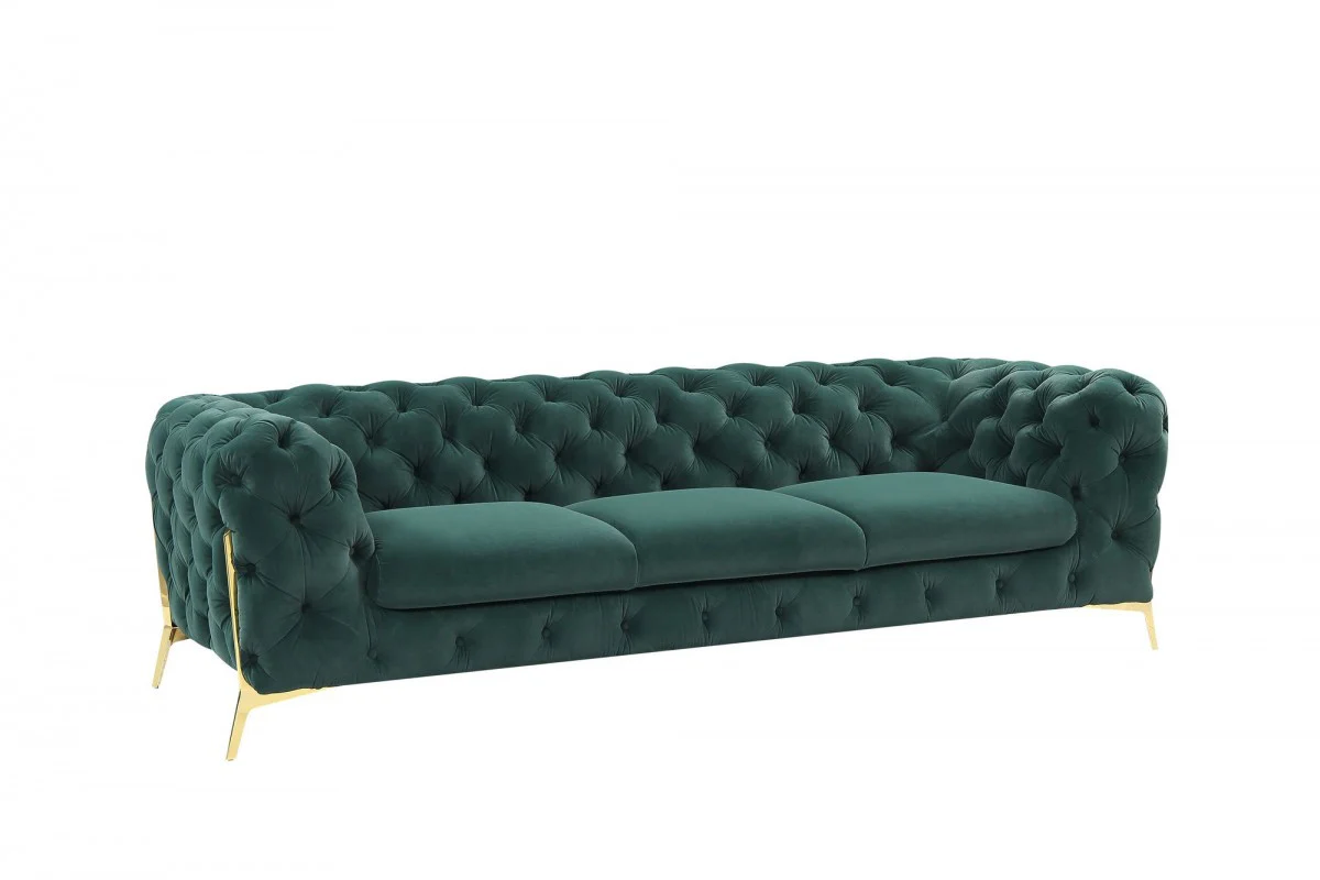 Glam 97" Green Velvet And Gold Accent Sofa By Homeroots - Image 2