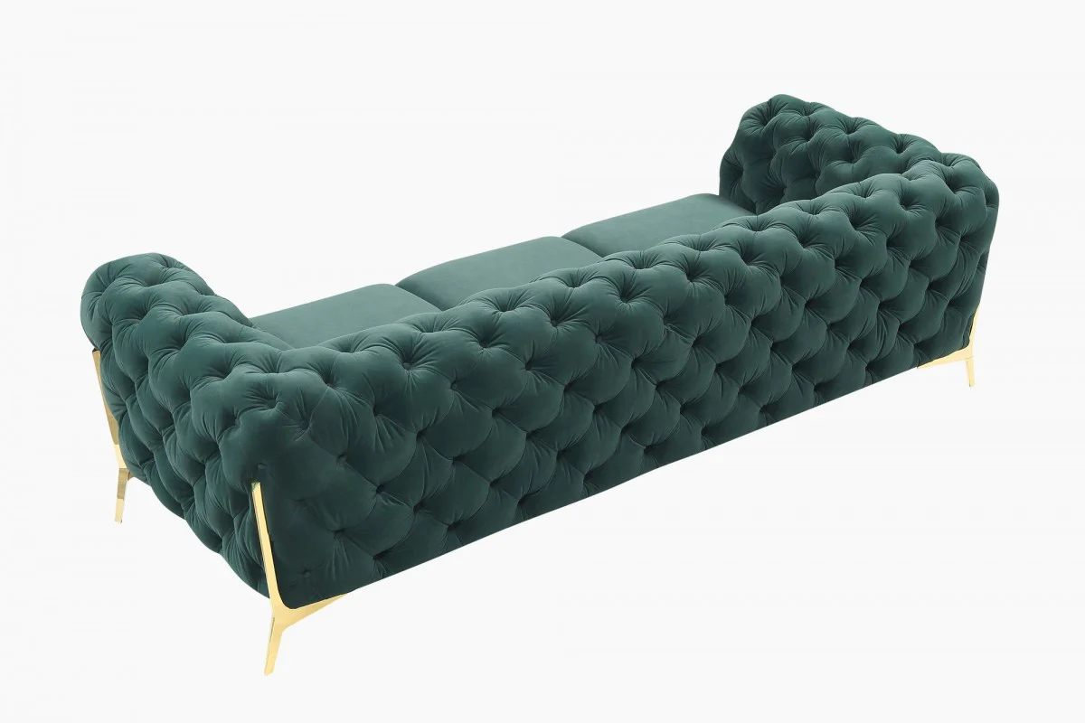 Glam 97" Green Velvet And Gold Accent Sofa By Homeroots - Image 3