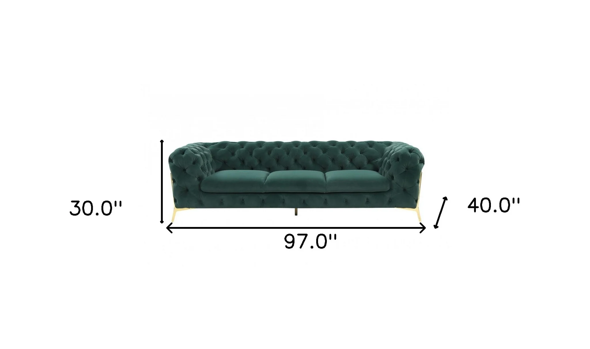 Glam 97" Green Velvet And Gold Accent Sofa By Homeroots - Image 5