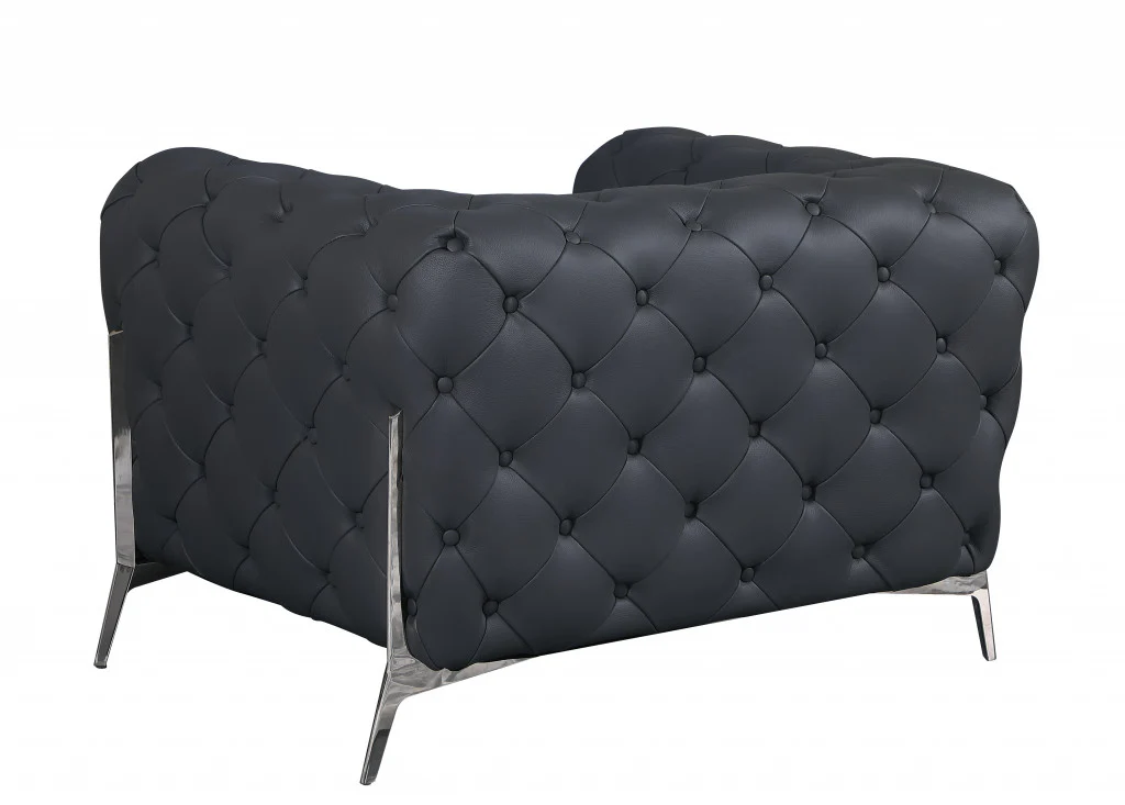 Glam Black and Chrome Tufted Leather Armchair By Homeroots - Image 18