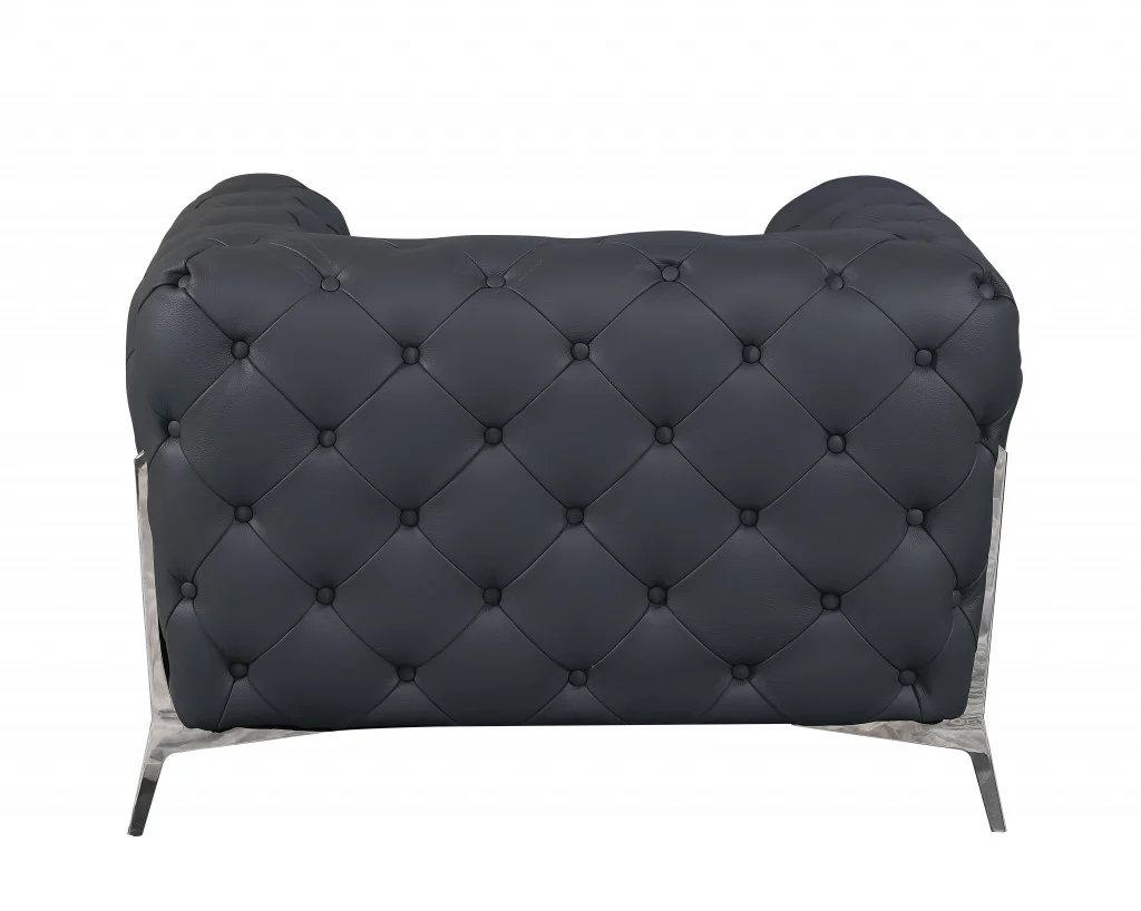Glam Black and Chrome Tufted Leather Armchair By Homeroots - Image 19