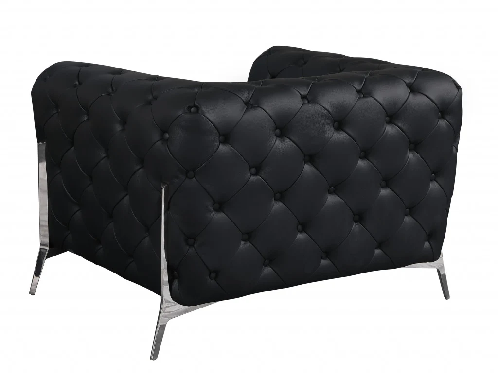 Glam Black and Chrome Tufted Leather Armchair By Homeroots - Image 3
