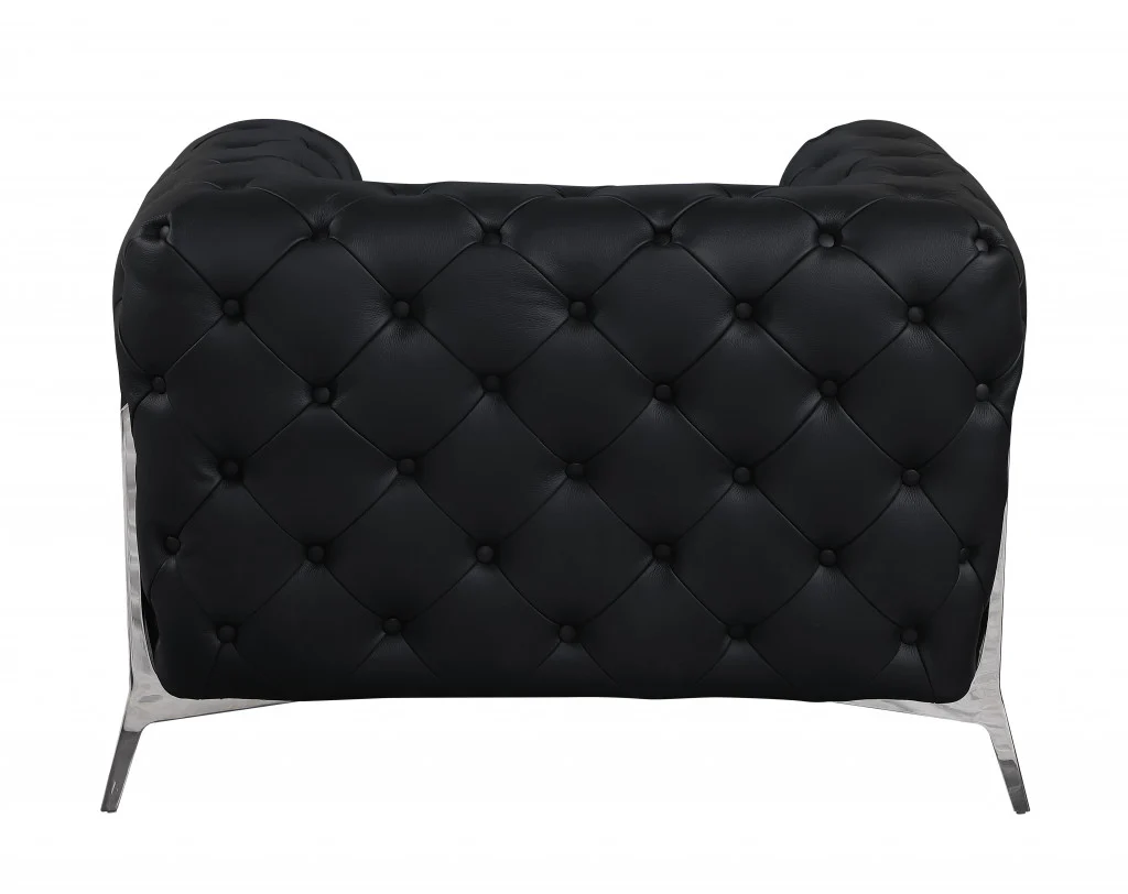 Glam Black and Chrome Tufted Leather Armchair By Homeroots - Image 4
