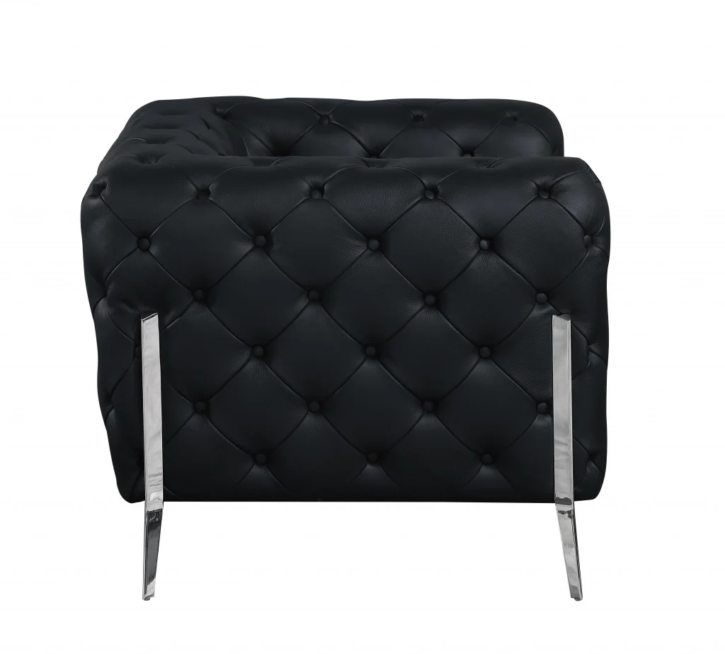 Glam Black and Chrome Tufted Leather Armchair By Homeroots - Image 5