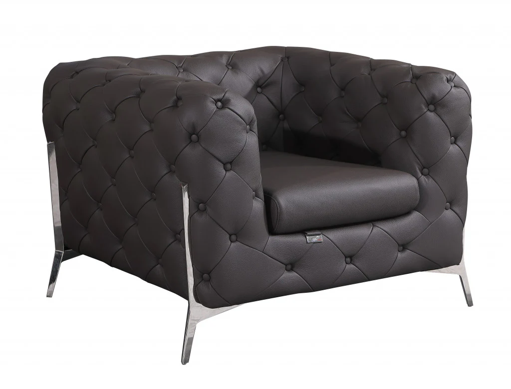Glam Black and Chrome Tufted Leather Armchair By Homeroots - Image 7