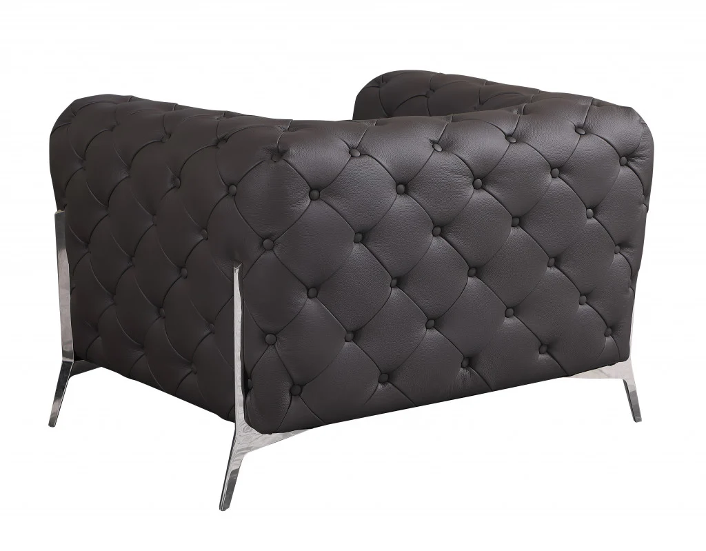 Glam Black and Chrome Tufted Leather Armchair By Homeroots - Image 8