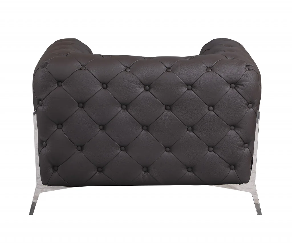 Glam Black and Chrome Tufted Leather Armchair By Homeroots - Image 9