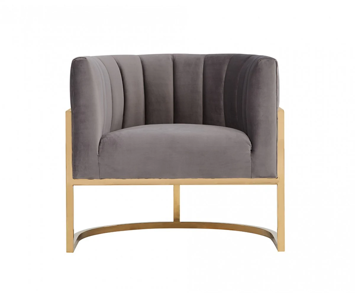 Glam Gray and Gold Channel Tufted Velvet Accent Chair By Homeroots - Image 2