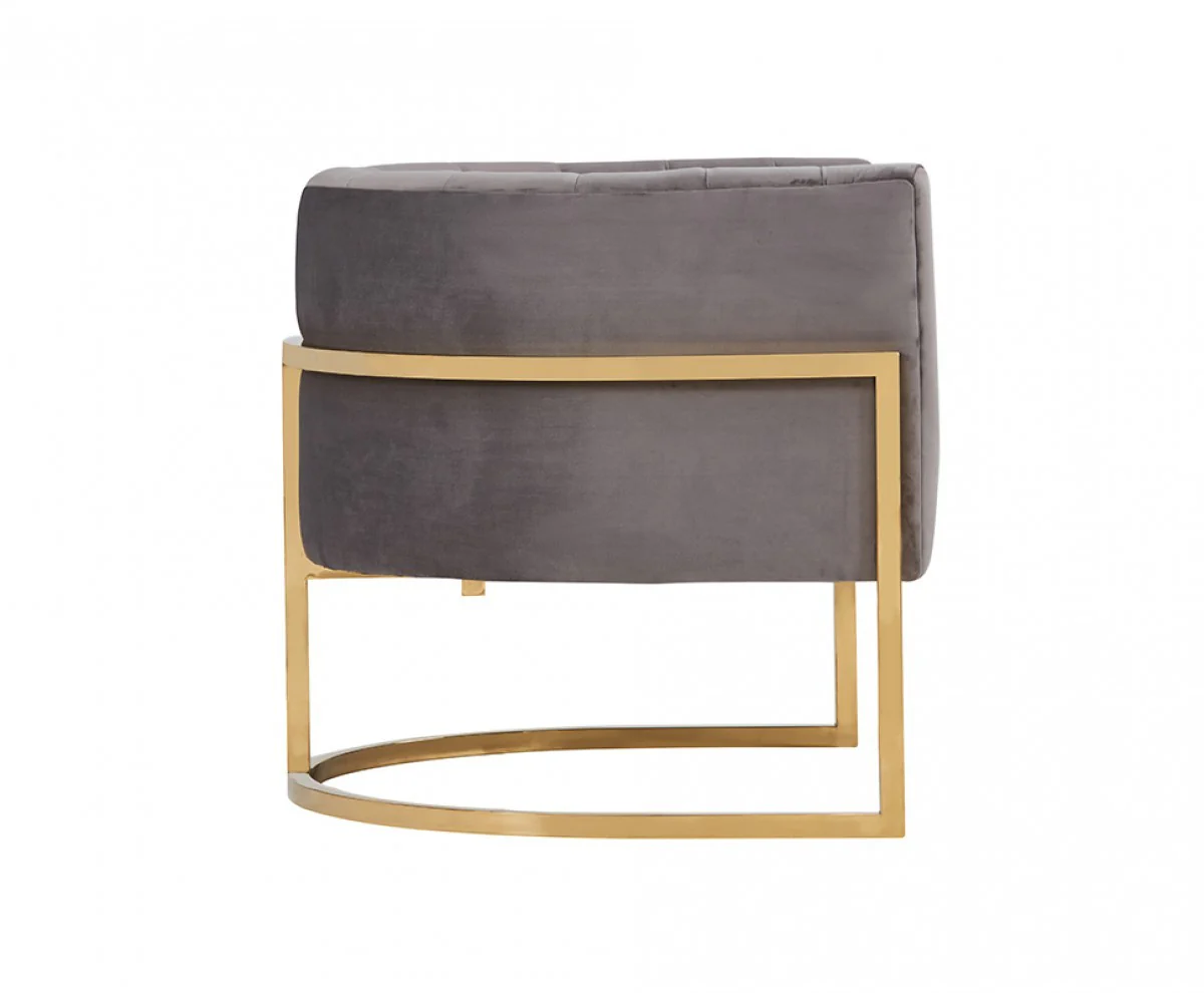 Glam Gray and Gold Channel Tufted Velvet Accent Chair By Homeroots - Image 3