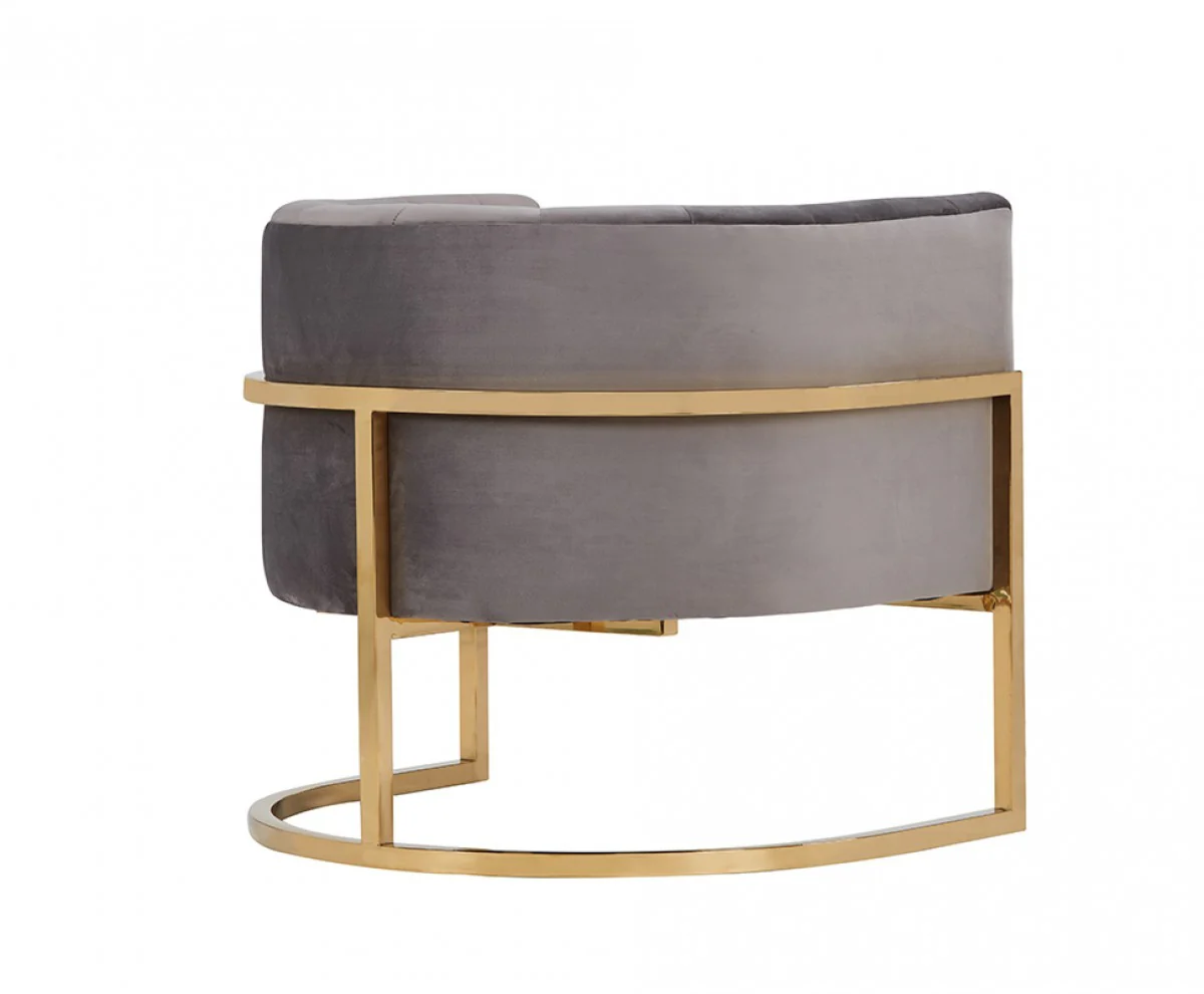 Glam Gray and Gold Channel Tufted Velvet Accent Chair By Homeroots - Image 4